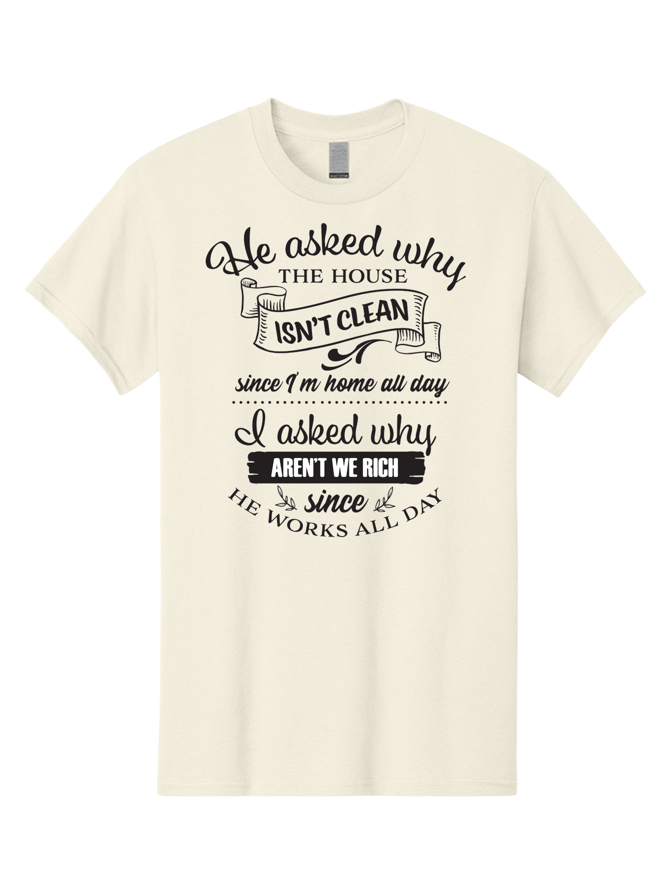 He-Asked-Why Men'S Graphic Tee, 100% Cotton, Comfortable Casual Summer Wear, Machine Washable, Funny Quote, Sarcastic Saying, Household Chores, Work-Life Balance, Humorous Graphics, Witty Phrases, Relatable Quotes, Cleaning Humor, Aac801