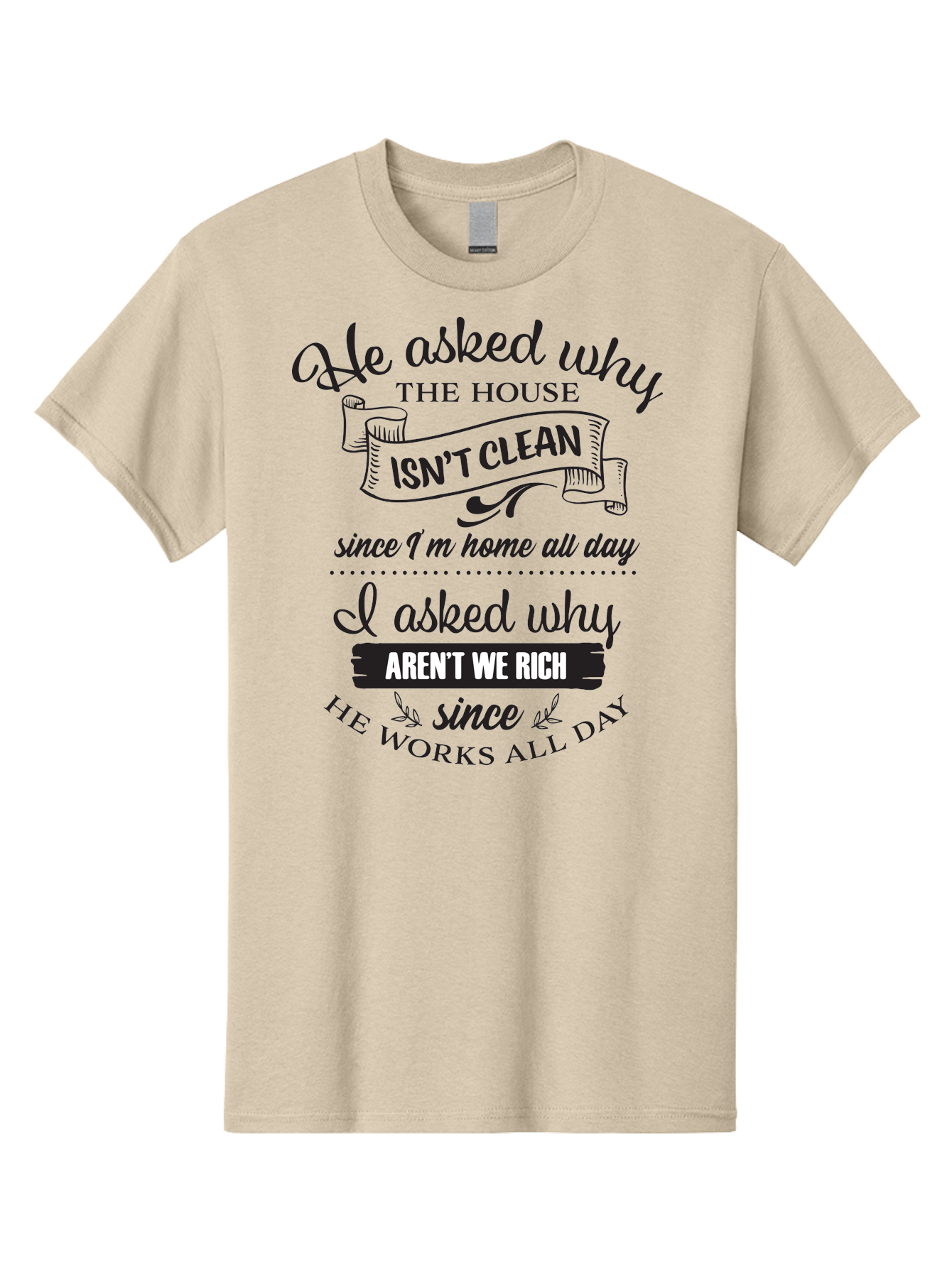He-Asked-Why Men'S Graphic Tee, 100% Cotton, Comfortable Casual Summer Wear, Machine Washable, Funny Quote, Sarcastic Saying, Household Chores, Work-Life Balance, Humorous Graphics, Witty Phrases, Relatable Quotes, Cleaning Humor, Aac801