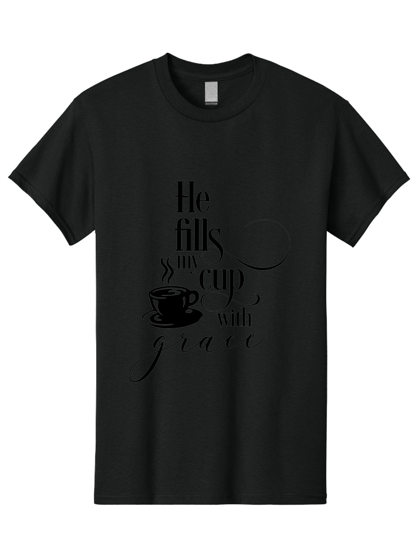 He-Fills-My-Cup-With-Grace Men'S Graphic Tee, 100% Cotton, Comfortable Casual Summer Wear, Machine Washable, Inspirational Quote, Coffee Cup, Steaming Hot, Morning Motivation, Faith-Based Design, Coffee Break, Motivational Words, Aac802