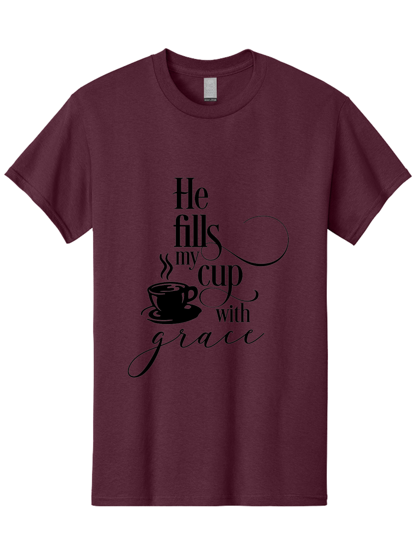 He-Fills-My-Cup-With-Grace Men'S Graphic Tee, 100% Cotton, Comfortable Casual Summer Wear, Machine Washable, Inspirational Quote, Coffee Cup, Steaming Hot, Morning Motivation, Faith-Based Design, Coffee Break, Motivational Words, Aac802