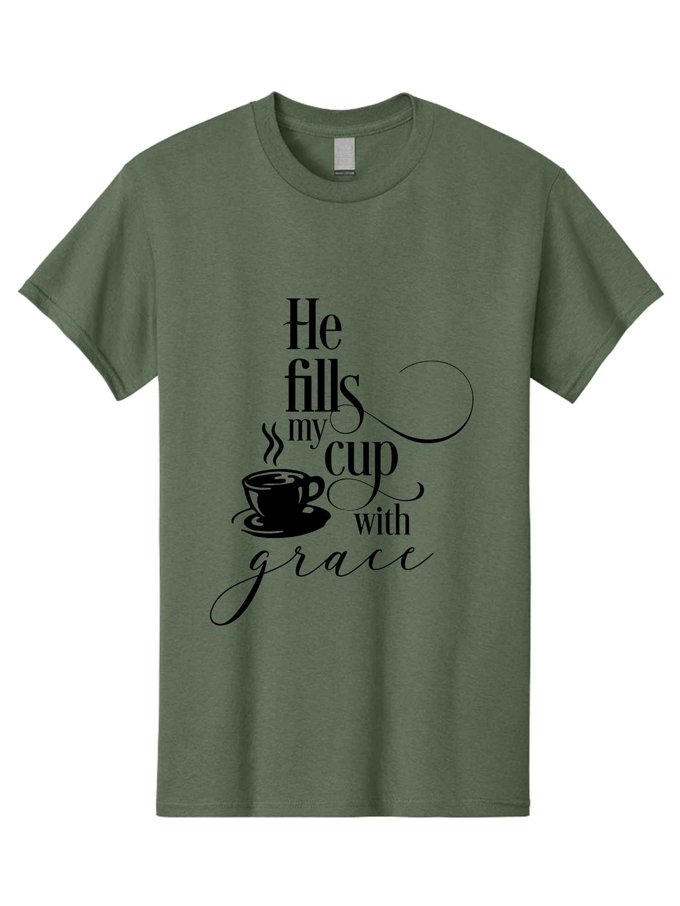 He-Fills-My-Cup-With-Grace Men'S Graphic Tee, 100% Cotton, Comfortable Casual Summer Wear, Machine Washable, Inspirational Quote, Coffee Cup, Steaming Hot, Morning Motivation, Faith-Based Design, Coffee Break, Motivational Words, Aac802