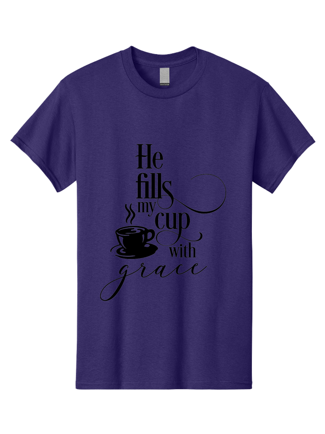 He-Fills-My-Cup-With-Grace Men'S Graphic Tee, 100% Cotton, Comfortable Casual Summer Wear, Machine Washable, Inspirational Quote, Coffee Cup, Steaming Hot, Morning Motivation, Faith-Based Design, Coffee Break, Motivational Words, Aac802