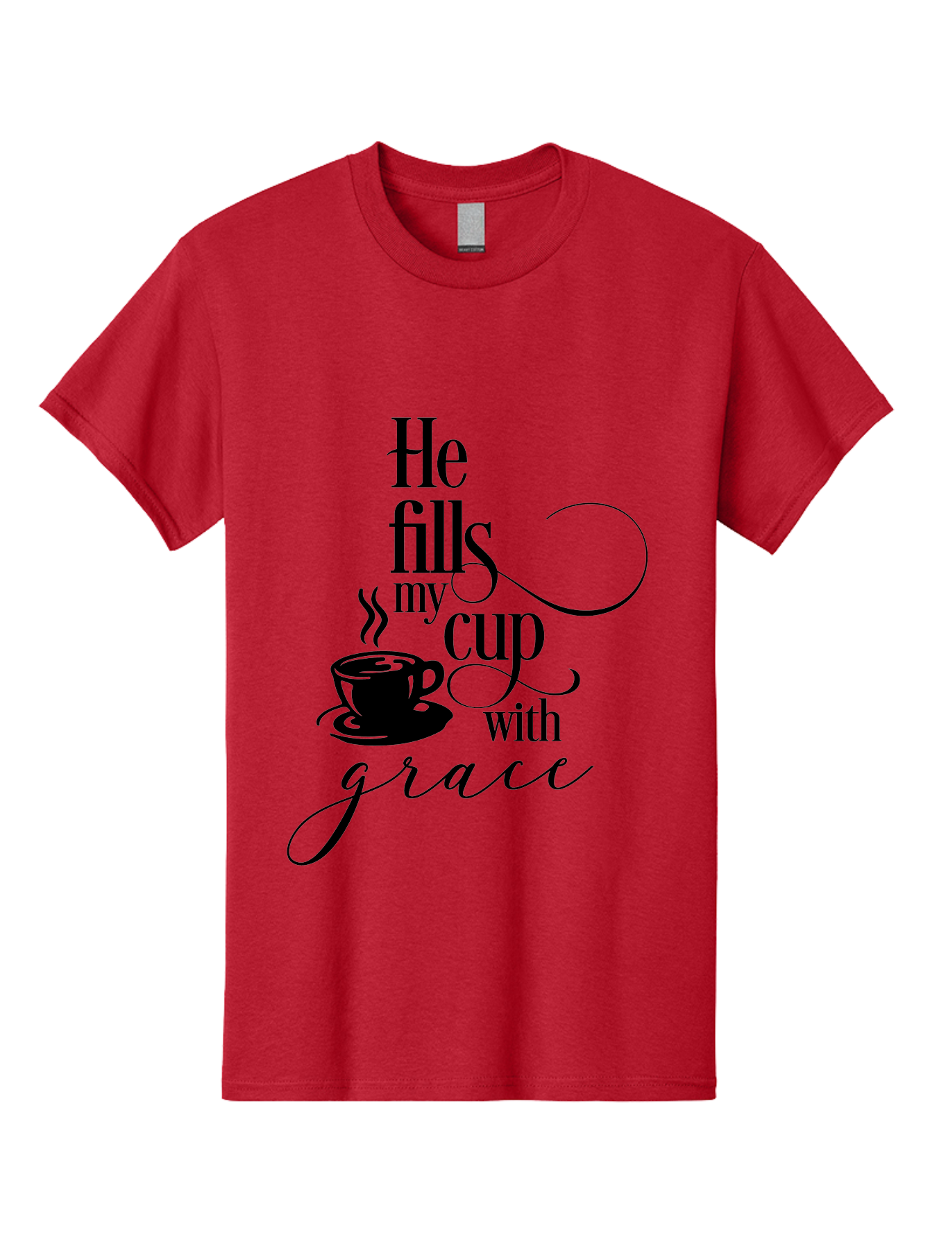 He-Fills-My-Cup-With-Grace Men'S Graphic Tee, 100% Cotton, Comfortable Casual Summer Wear, Machine Washable, Inspirational Quote, Coffee Cup, Steaming Hot, Morning Motivation, Faith-Based Design, Coffee Break, Motivational Words, Aac802