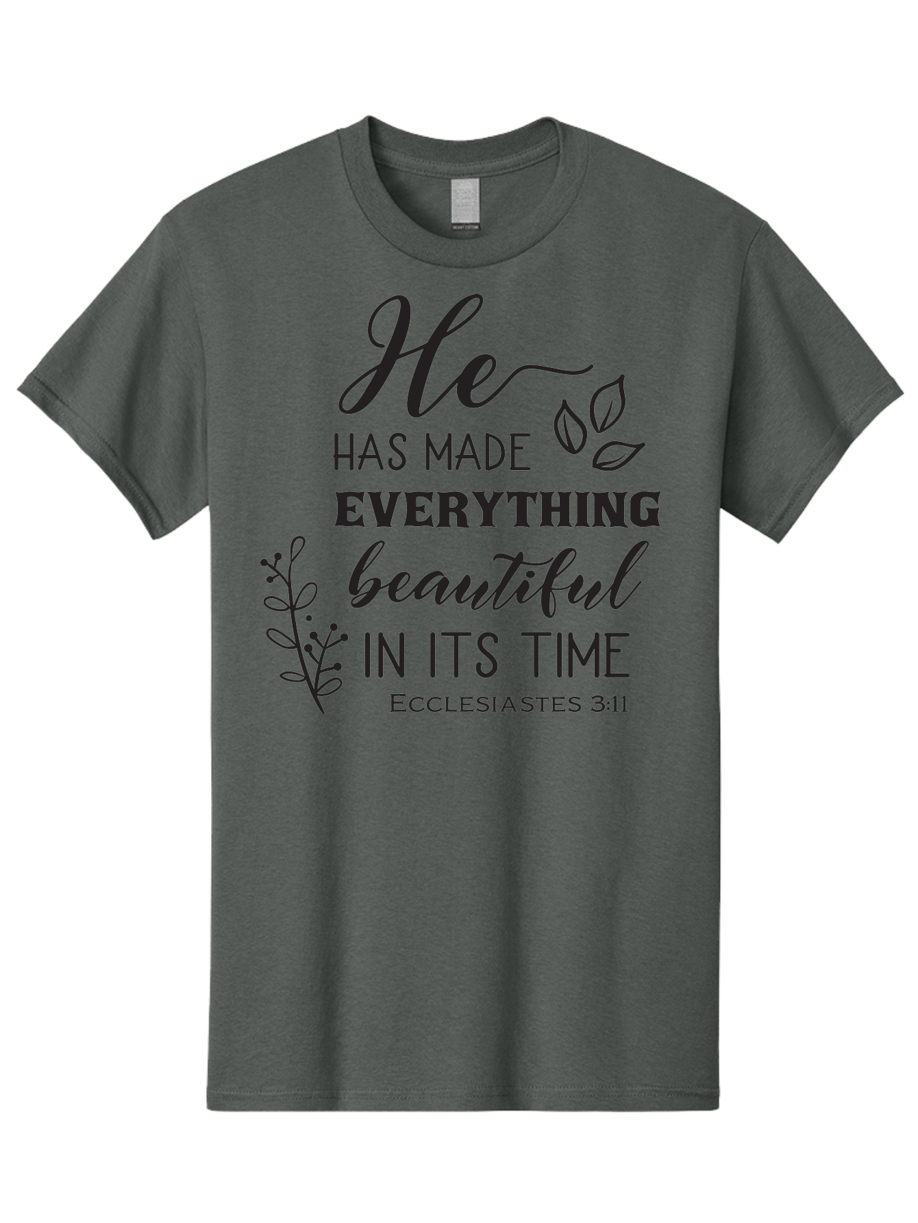 He-Has-Made-Everything-Beautiful-In-Its-Time Men'S Graphic Tee, 100% Cotton, Comfortable Casual Summer Wear, Machine Washable, Inspirational Quote, He Has Made Everything Beautiful In Its Time, Scripture Art, Floral Design, Bible Verse, Aac803