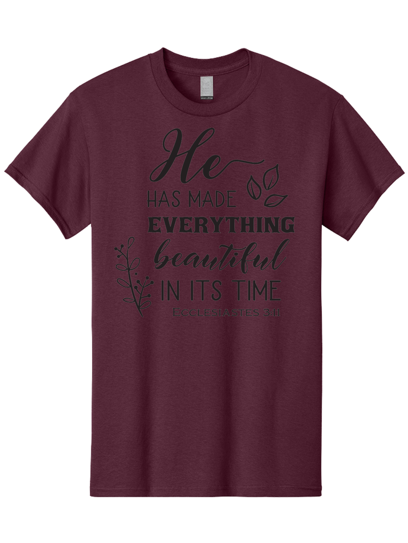 He-Has-Made-Everything-Beautiful-In-Its-Time Men'S Graphic Tee, 100% Cotton, Comfortable Casual Summer Wear, Machine Washable, Inspirational Quote, He Has Made Everything Beautiful In Its Time, Scripture Art, Floral Design, Bible Verse, Aac803