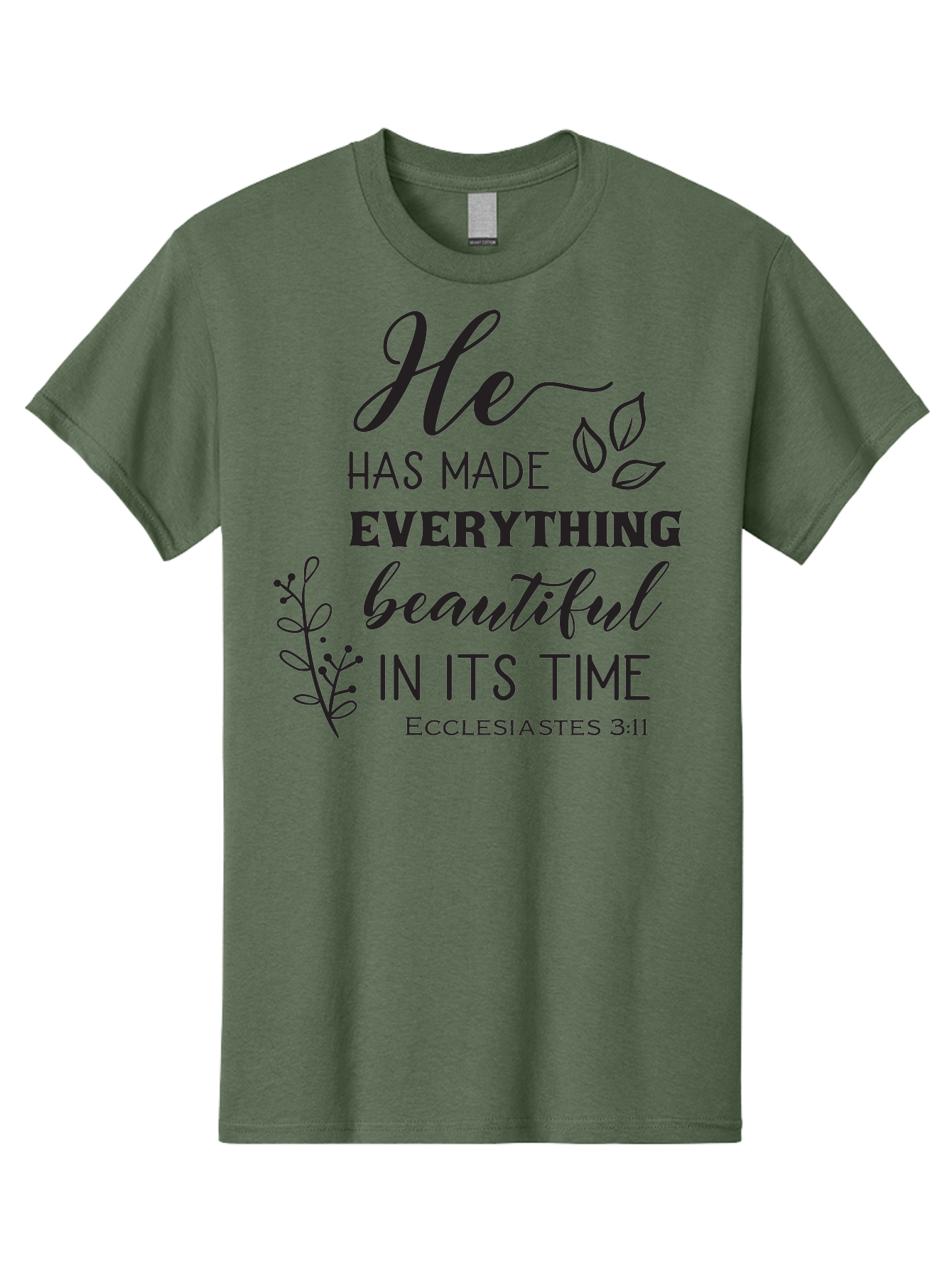 He-Has-Made-Everything-Beautiful-In-Its-Time Men'S Graphic Tee, 100% Cotton, Comfortable Casual Summer Wear, Machine Washable, Inspirational Quote, He Has Made Everything Beautiful In Its Time, Scripture Art, Floral Design, Bible Verse, Aac803