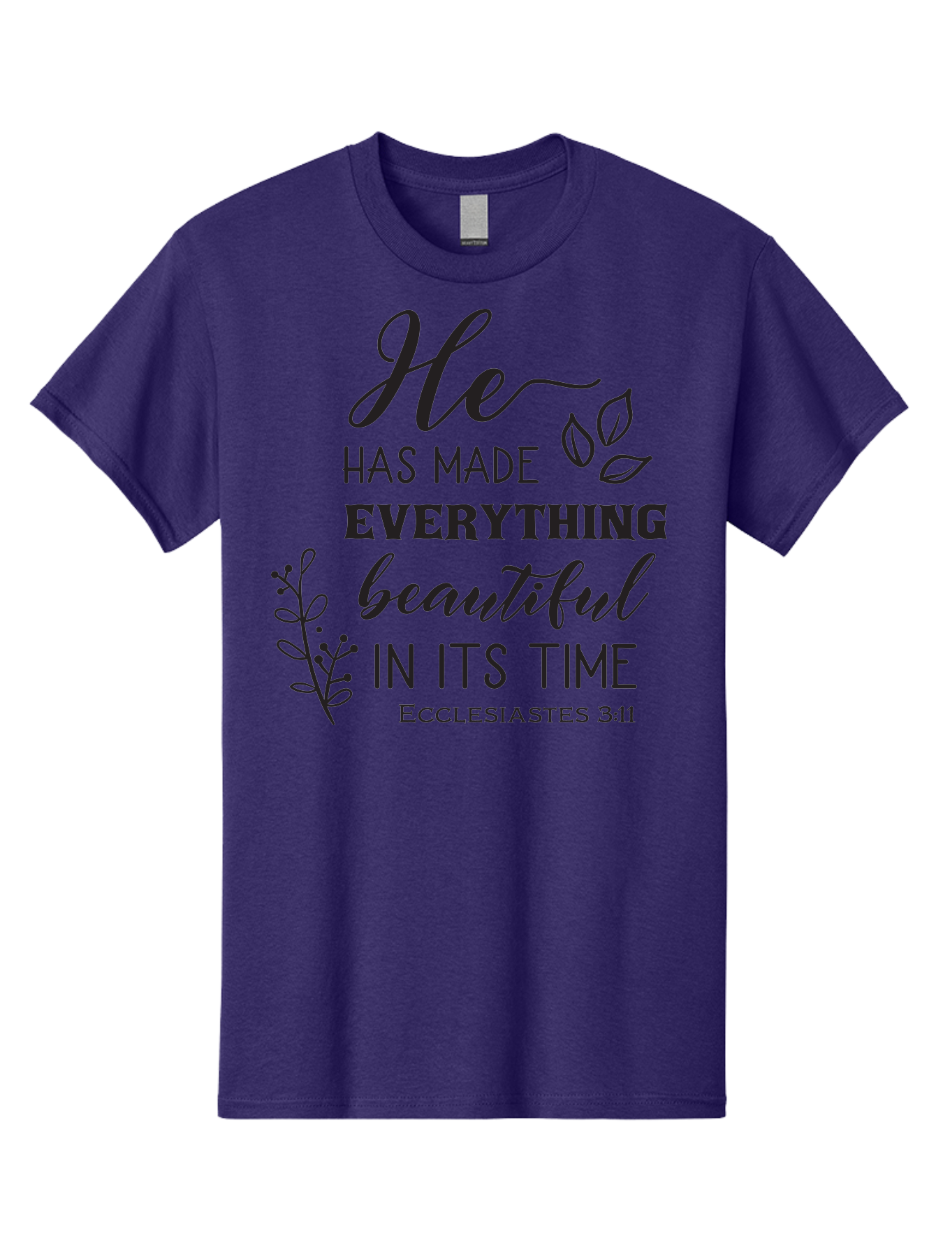 He-Has-Made-Everything-Beautiful-In-Its-Time Men'S Graphic Tee, 100% Cotton, Comfortable Casual Summer Wear, Machine Washable, Inspirational Quote, He Has Made Everything Beautiful In Its Time, Scripture Art, Floral Design, Bible Verse, Aac803