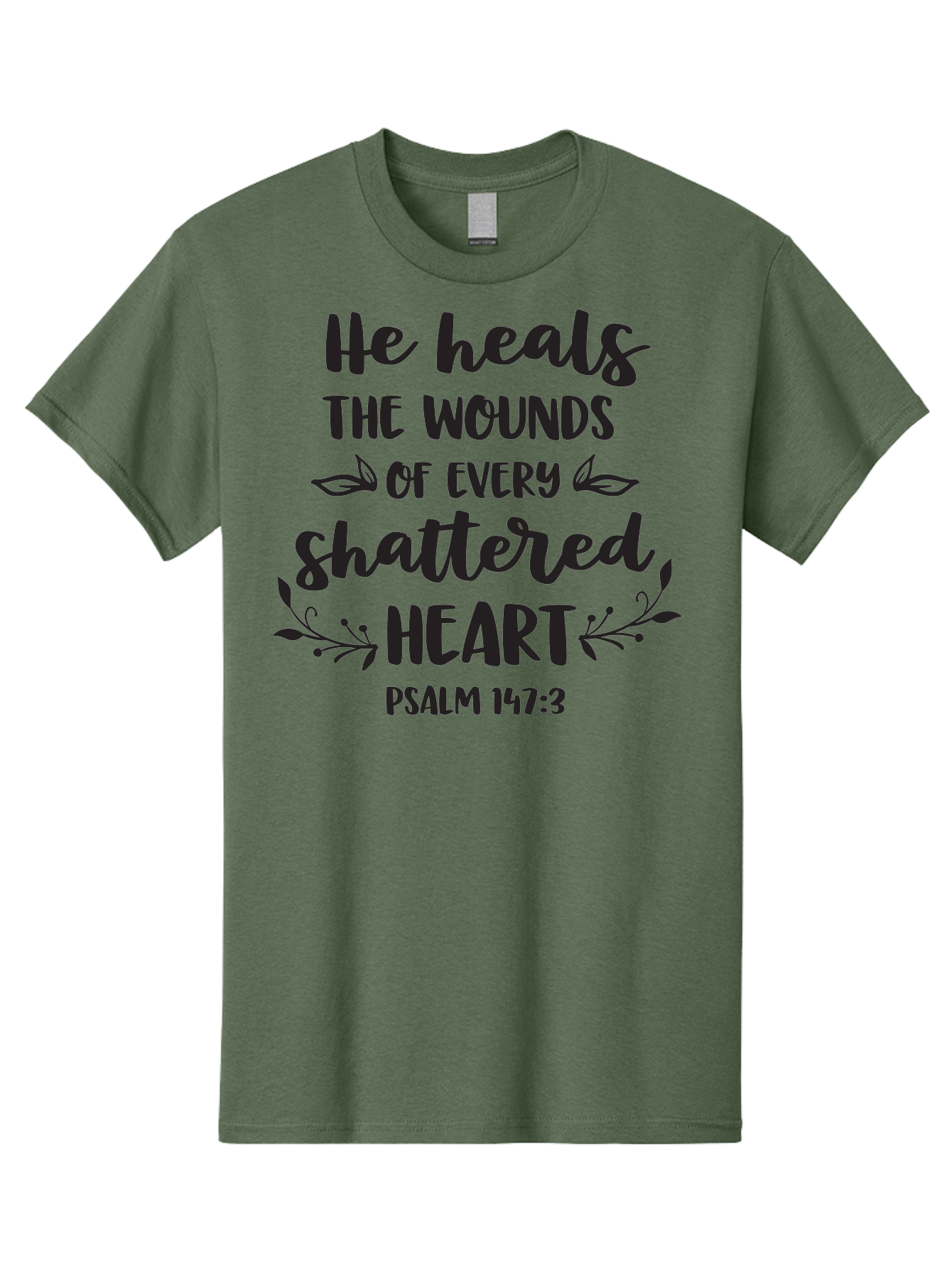 He-Heals-The-Wounds-Of-Every-Shattered-Heart-Psalm-147-3 Men'S Graphic Tee, 100% Cotton, Comfortable Casual Summer Wear, Machine Washable, Inspirational Quote, Bible Verse, Healing Scripture, Psalm 147:3, Heart Healing, Faith Based, Aac804