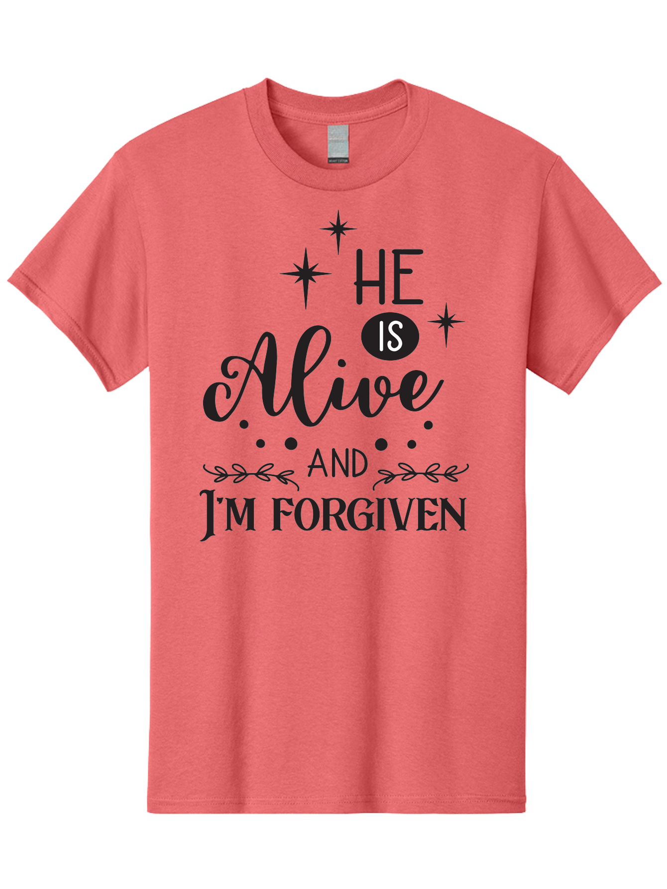 He-Is-Alive-And-I-M-Forgiven Men'S Graphic Tee, 100% Cotton, Comfortable Casual Summer Wear, Machine Washable, Inspirational Quote, Christian Message, Faith And Spirituality, Religious Text, Forgiveness And Salvation, Motivational Words, Aac805