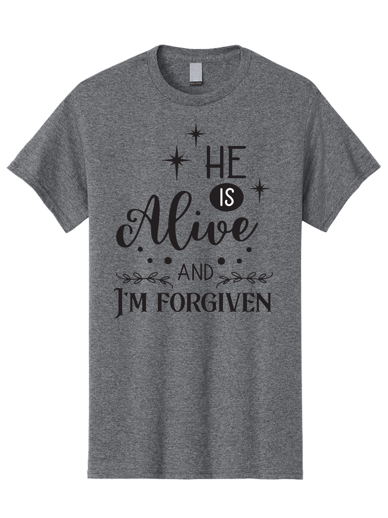 He-Is-Alive-And-I-M-Forgiven Men'S Graphic Tee, 100% Cotton, Comfortable Casual Summer Wear, Machine Washable, Inspirational Quote, Christian Message, Faith And Spirituality, Religious Text, Forgiveness And Salvation, Motivational Words, Aac805