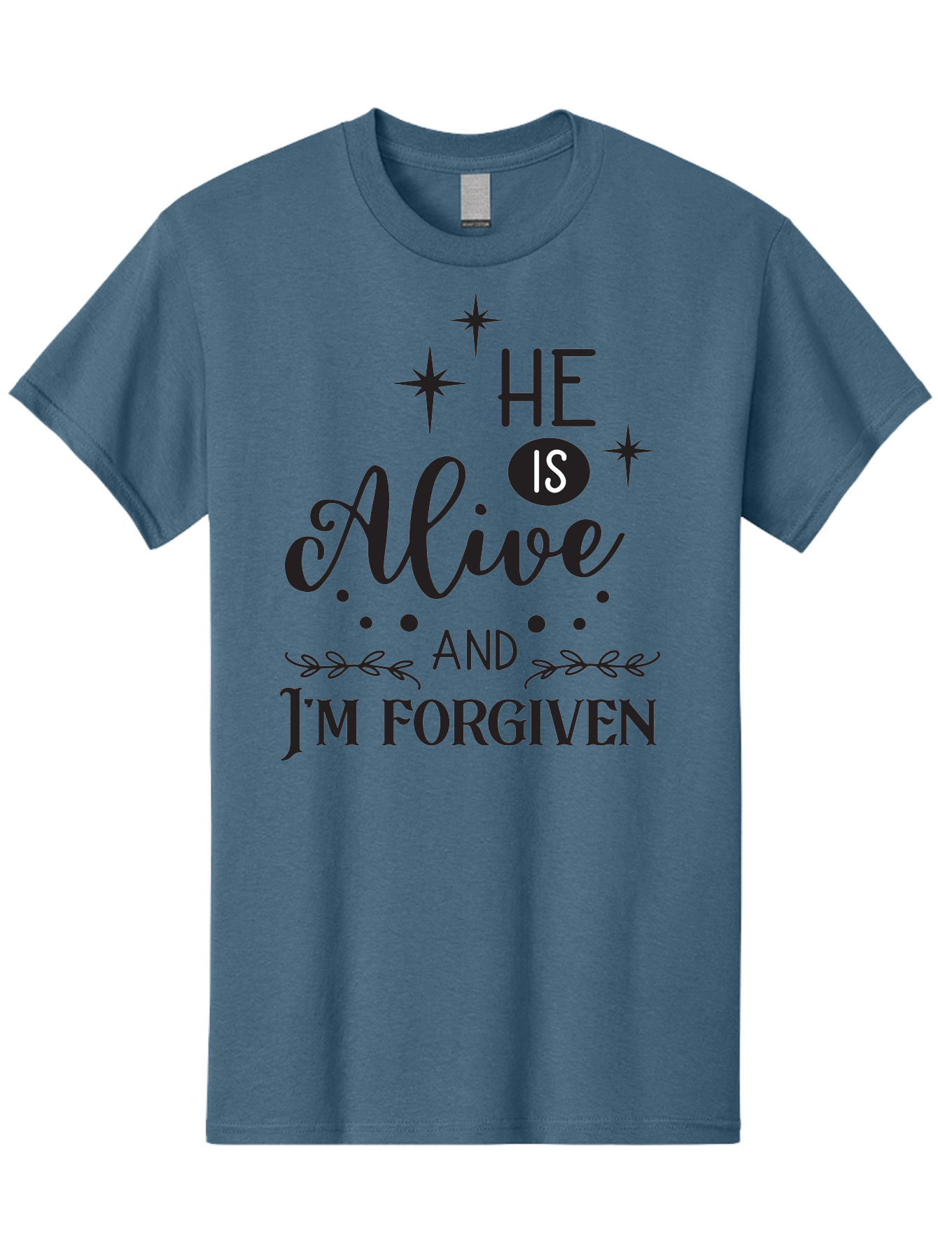 He-Is-Alive-And-I-M-Forgiven Men'S Graphic Tee, 100% Cotton, Comfortable Casual Summer Wear, Machine Washable, Inspirational Quote, Christian Message, Faith And Spirituality, Religious Text, Forgiveness And Salvation, Motivational Words, Aac805