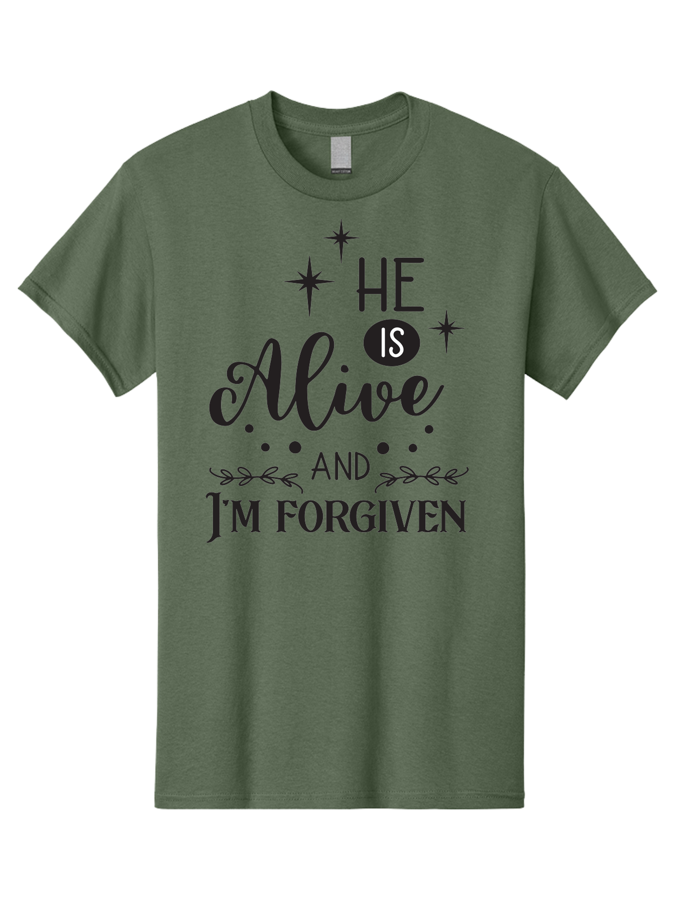 He-Is-Alive-And-I-M-Forgiven Men'S Graphic Tee, 100% Cotton, Comfortable Casual Summer Wear, Machine Washable, Inspirational Quote, Christian Message, Faith And Spirituality, Religious Text, Forgiveness And Salvation, Motivational Words, Aac805