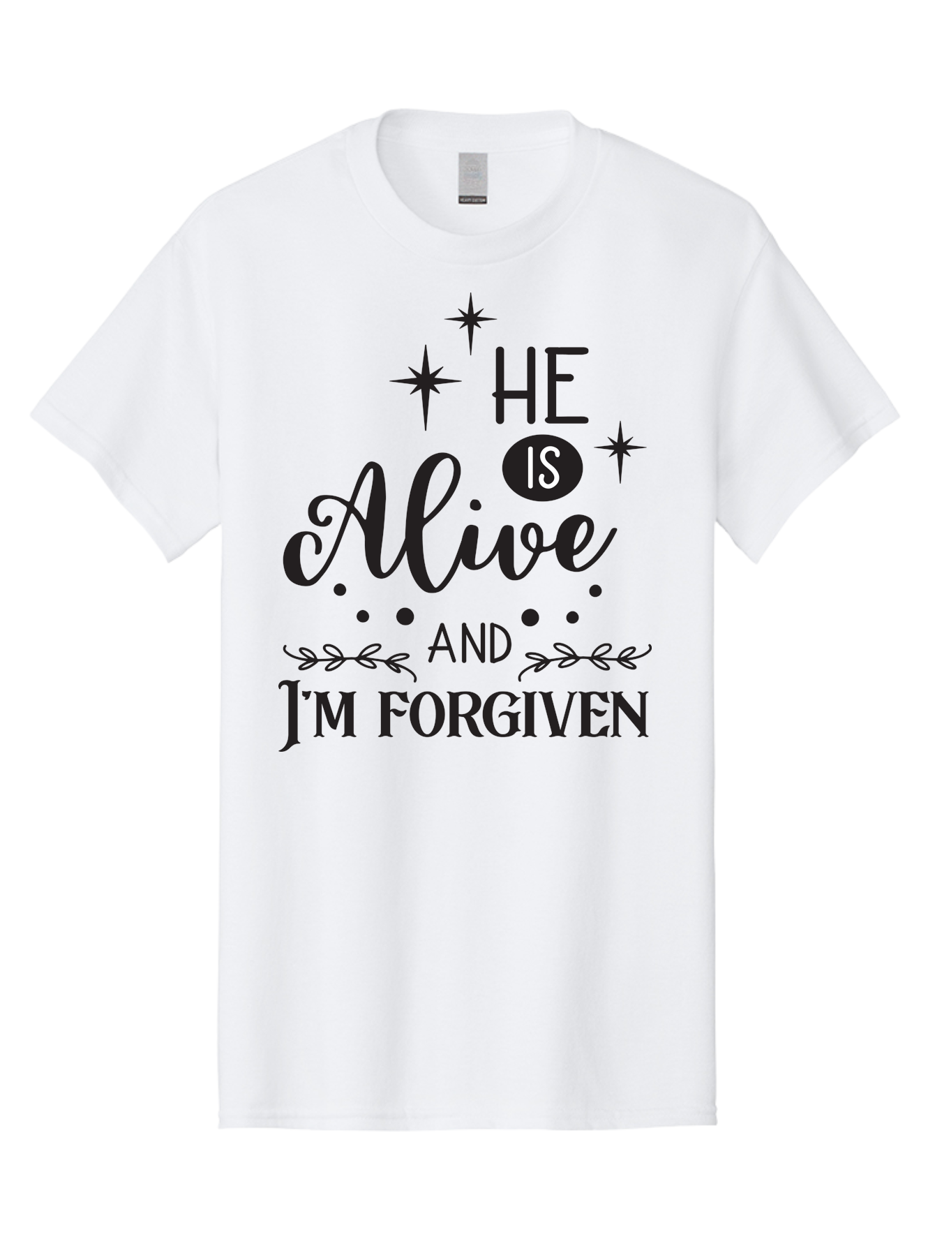 He-Is-Alive-And-I-M-Forgiven Men'S Graphic Tee, 100% Cotton, Comfortable Casual Summer Wear, Machine Washable, Inspirational Quote, Christian Message, Faith And Spirituality, Religious Text, Forgiveness And Salvation, Motivational Words, Aac805
