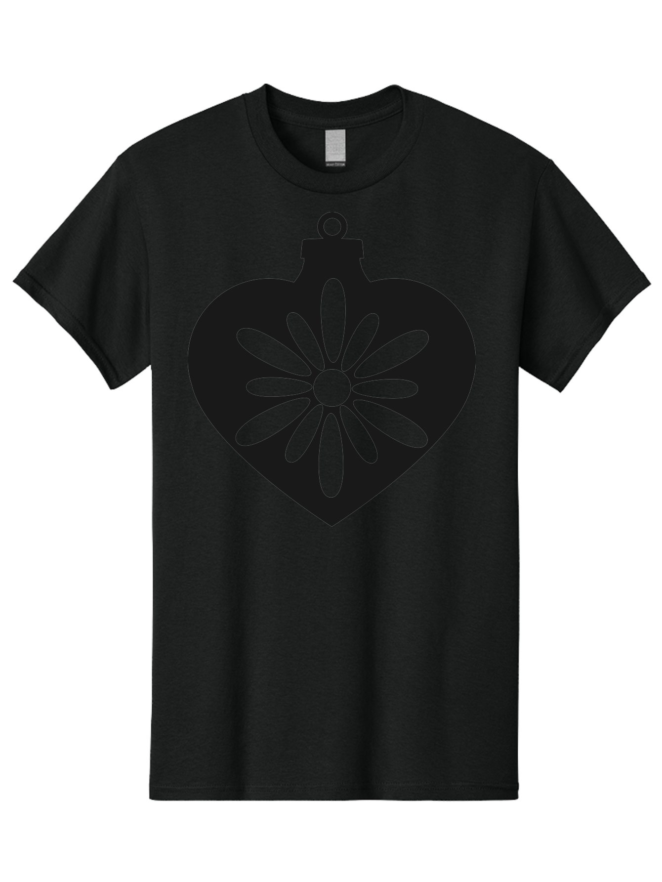 Heart-Ornament-With-Flower Men'S Graphic Tee, 100% Cotton, Comfortable Casual Summer Wear, Machine Washable, Heart Shaped Ornament, Floral Design, Flower Pattern, Black Silhouette, Green Accents, Christmas Decoration, Festive Symbol, Aac809