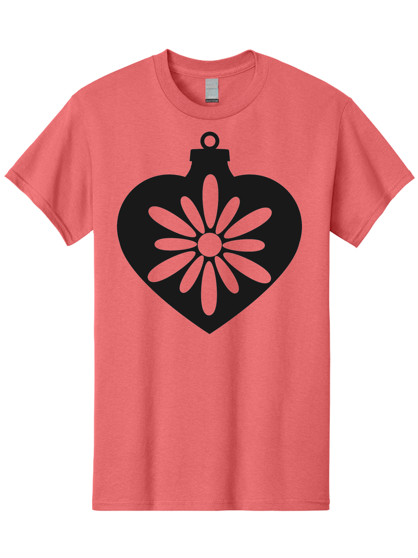 Heart-Ornament-With-Flower Men'S Graphic Tee, 100% Cotton, Comfortable Casual Summer Wear, Machine Washable, Heart Shaped Ornament, Floral Design, Flower Pattern, Black Silhouette, Green Accents, Christmas Decoration, Festive Symbol, Aac809