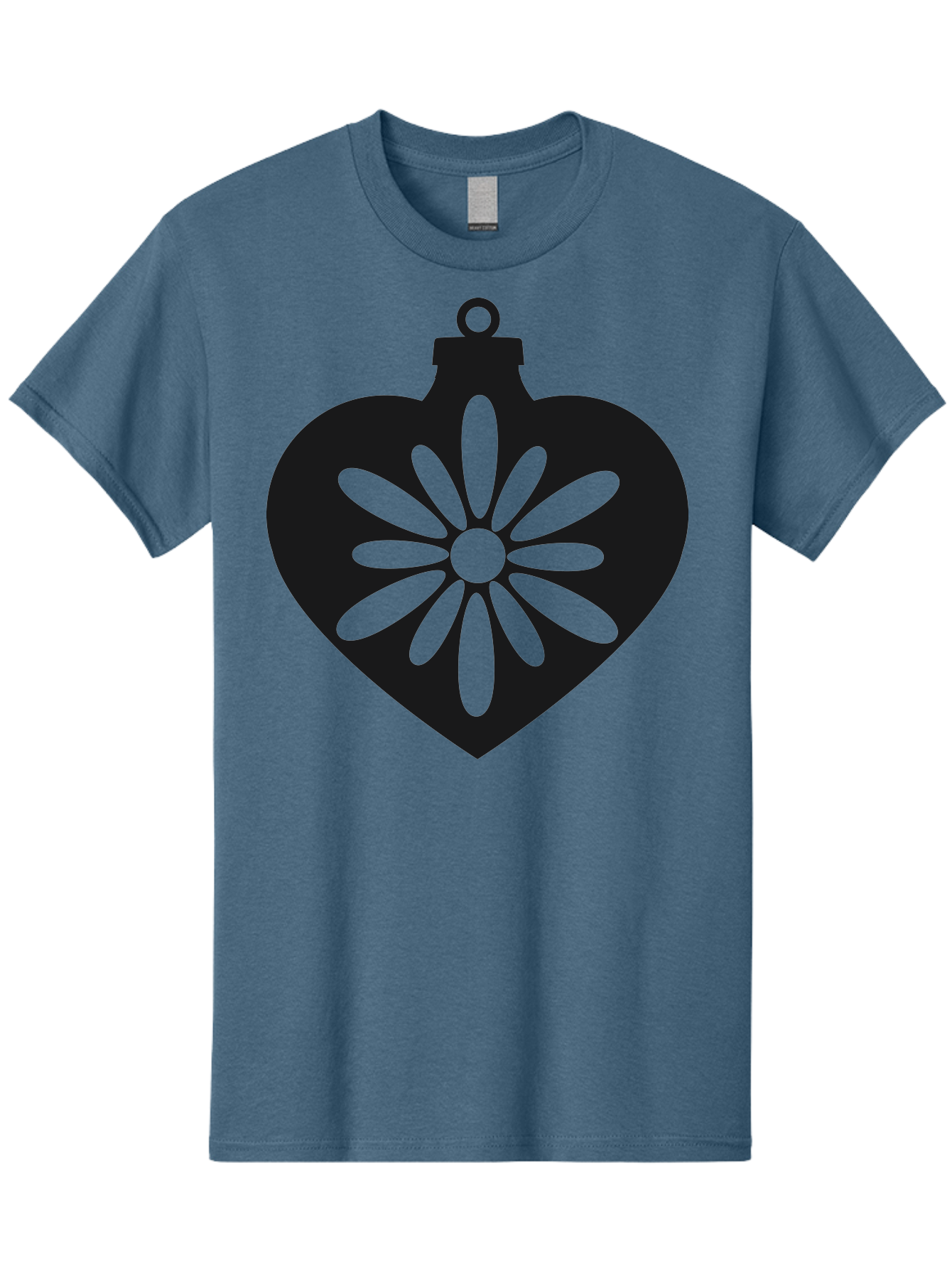 Heart-Ornament-With-Flower Men'S Graphic Tee, 100% Cotton, Comfortable Casual Summer Wear, Machine Washable, Heart Shaped Ornament, Floral Design, Flower Pattern, Black Silhouette, Green Accents, Christmas Decoration, Festive Symbol, Aac809