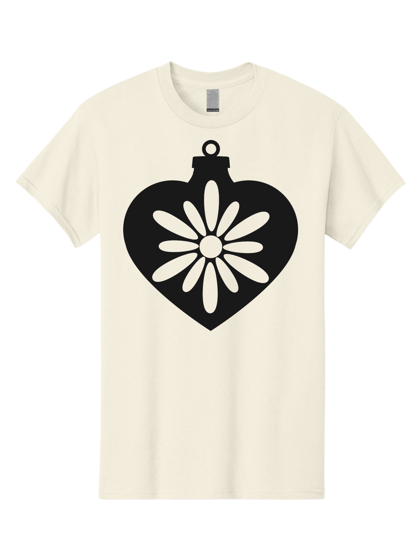 Heart-Ornament-With-Flower Men'S Graphic Tee, 100% Cotton, Comfortable Casual Summer Wear, Machine Washable, Heart Shaped Ornament, Floral Design, Flower Pattern, Black Silhouette, Green Accents, Christmas Decoration, Festive Symbol, Aac809