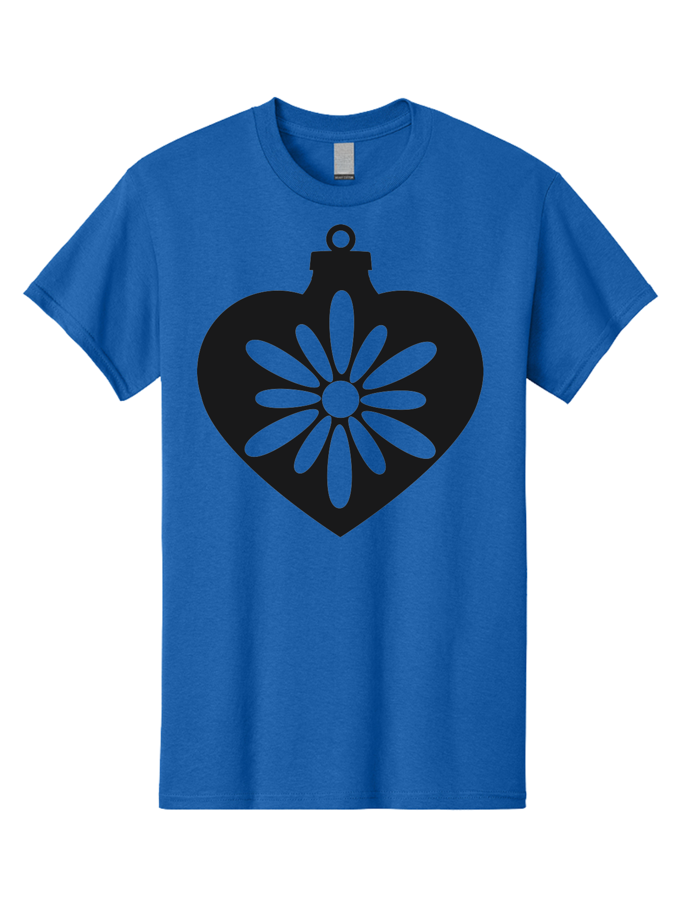 Heart-Ornament-With-Flower Men'S Graphic Tee, 100% Cotton, Comfortable Casual Summer Wear, Machine Washable, Heart Shaped Ornament, Floral Design, Flower Pattern, Black Silhouette, Green Accents, Christmas Decoration, Festive Symbol, Aac809