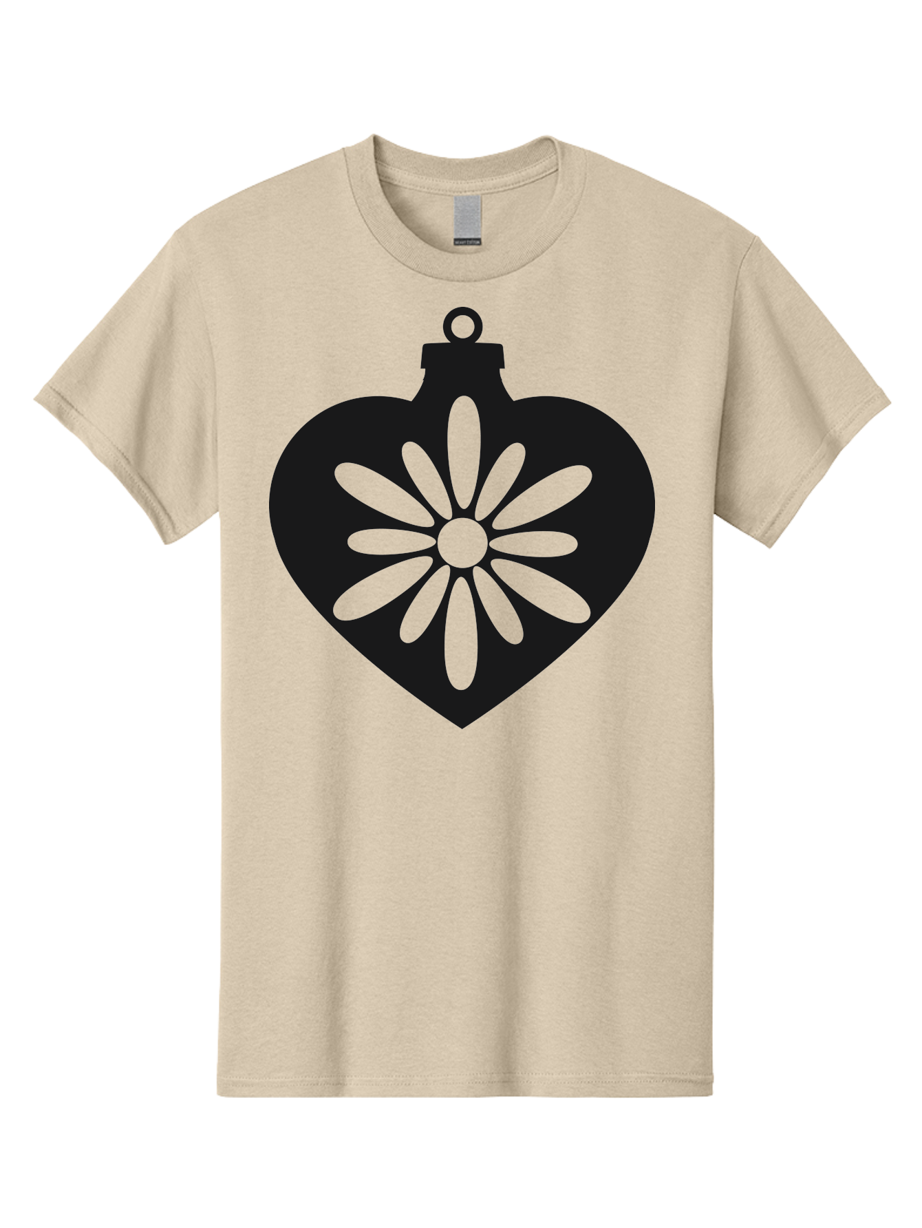 Heart-Ornament-With-Flower Men'S Graphic Tee, 100% Cotton, Comfortable Casual Summer Wear, Machine Washable, Heart Shaped Ornament, Floral Design, Flower Pattern, Black Silhouette, Green Accents, Christmas Decoration, Festive Symbol, Aac809