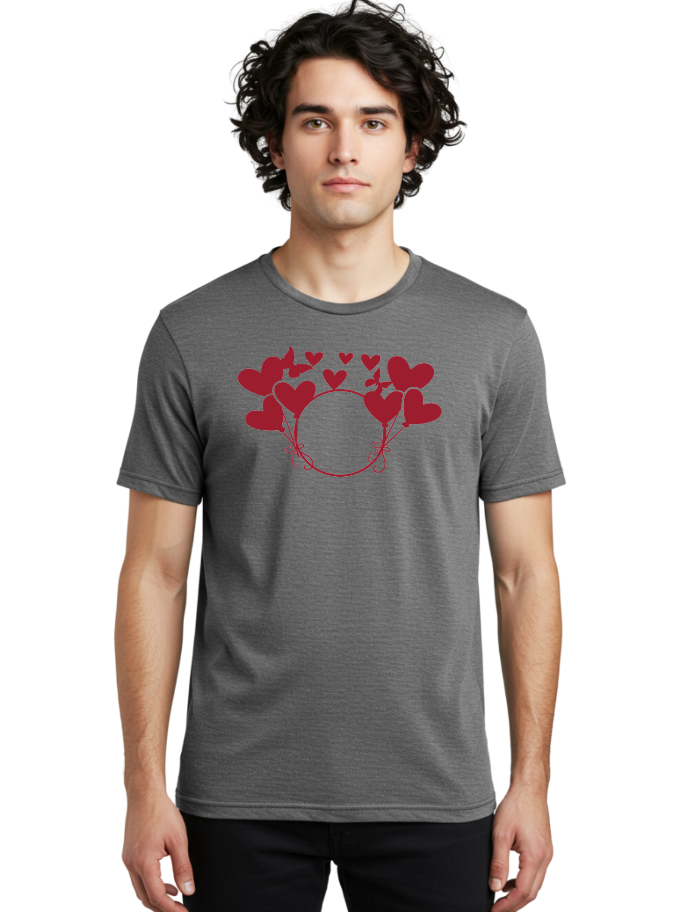 Heart-Wreath Men'S Graphic Tee, 100% Cotton, Comfortable Casual Summer Wear, Machine Washable, Heart-Shaped Frame, Floral Wreath, Red Hearts, Love Symbol, Decorative Border, Heart Design, Romantic Theme, Valentines Day Aac810