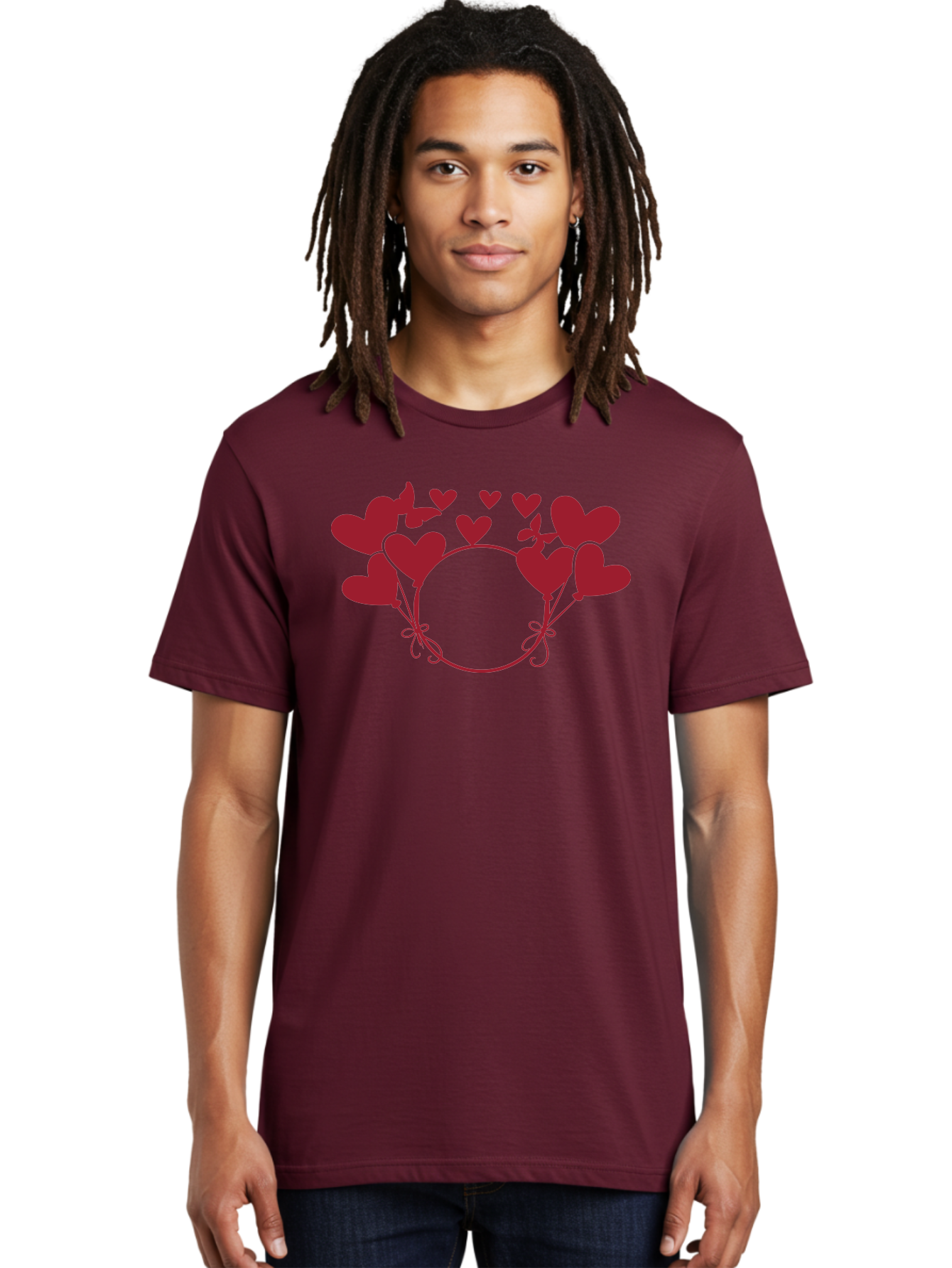 Heart-Wreath Men'S Graphic Tee, 100% Cotton, Comfortable Casual Summer Wear, Machine Washable, Heart-Shaped Frame, Floral Wreath, Red Hearts, Love Symbol, Decorative Border, Heart Design, Romantic Theme, Valentines Day Aac810