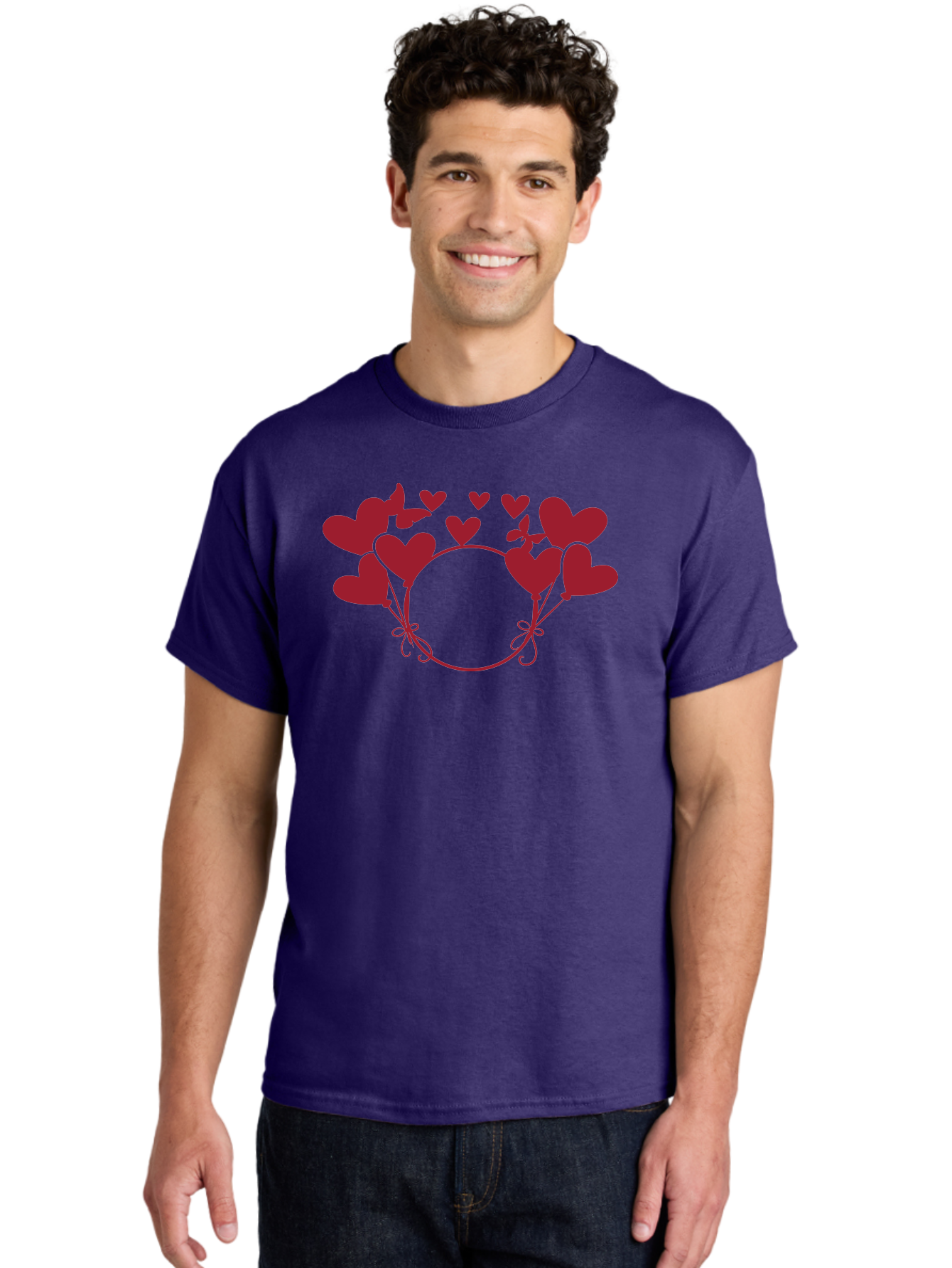 Heart-Wreath Men'S Graphic Tee, 100% Cotton, Comfortable Casual Summer Wear, Machine Washable, Heart-Shaped Frame, Floral Wreath, Red Hearts, Love Symbol, Decorative Border, Heart Design, Romantic Theme, Valentines Day Aac810