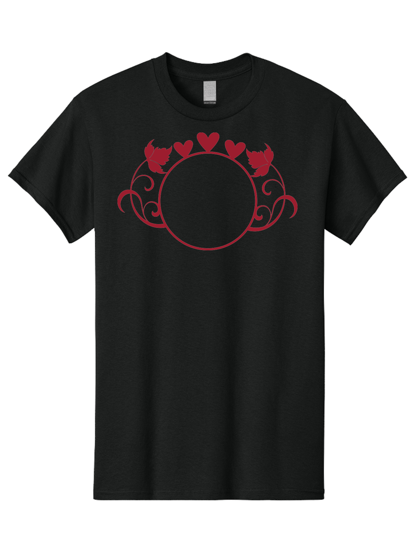 Hearts-And-Leaves-Circle Men'S Graphic Tee, 100% Cotton, Comfortable Casual Summer Wear, Machine Washable, Red Hearts, Leaves, Floral Frame, Decorative Border, Valentines Day Theme, Romantic Design, Elegant Frame, Love Symbol, Heart Shaped, Aac811