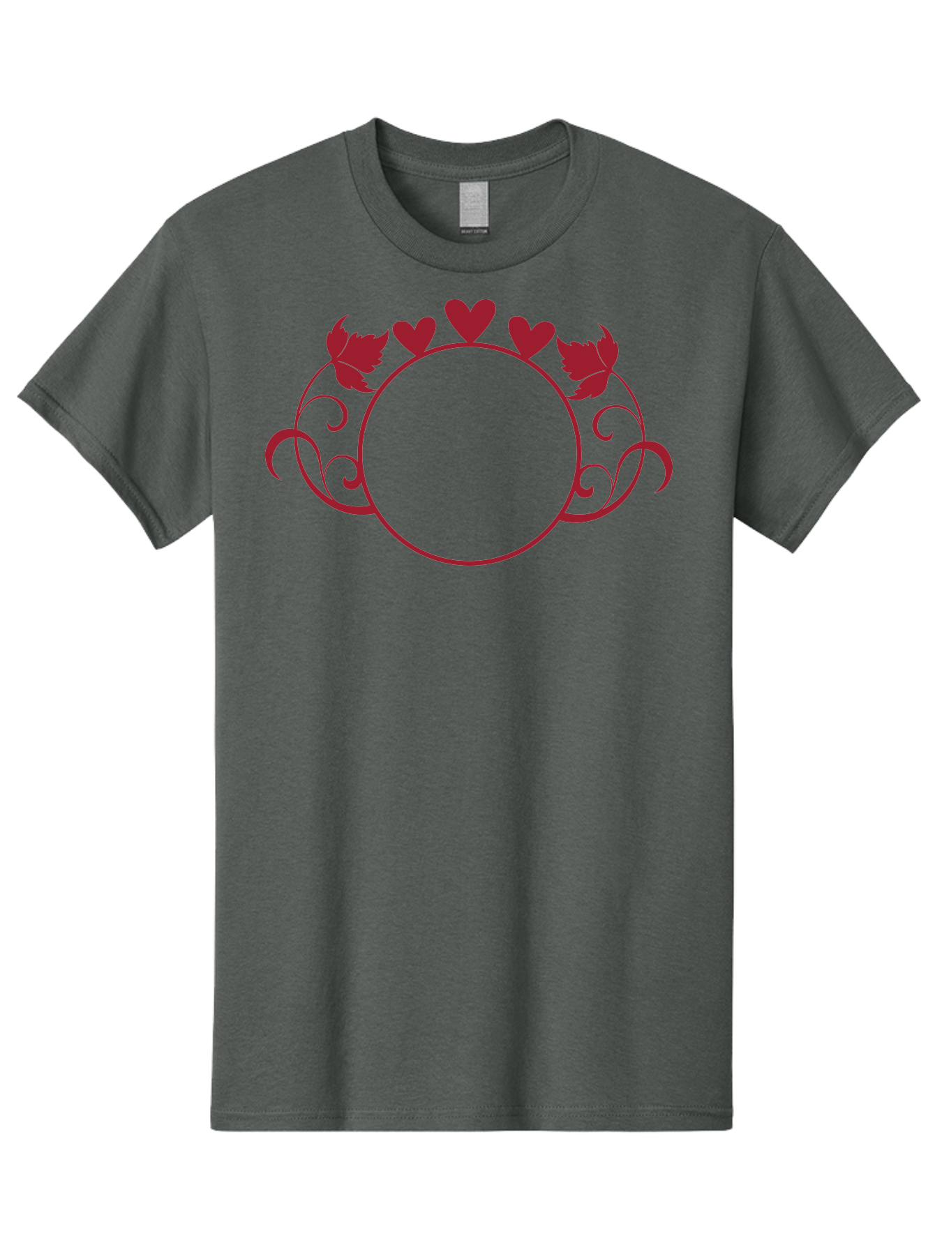 Hearts-And-Leaves-Circle Men'S Graphic Tee, 100% Cotton, Comfortable Casual Summer Wear, Machine Washable, Red Hearts, Leaves, Floral Frame, Decorative Border, Valentines Day Theme, Romantic Design, Elegant Frame, Love Symbol, Heart Shaped, Aac811