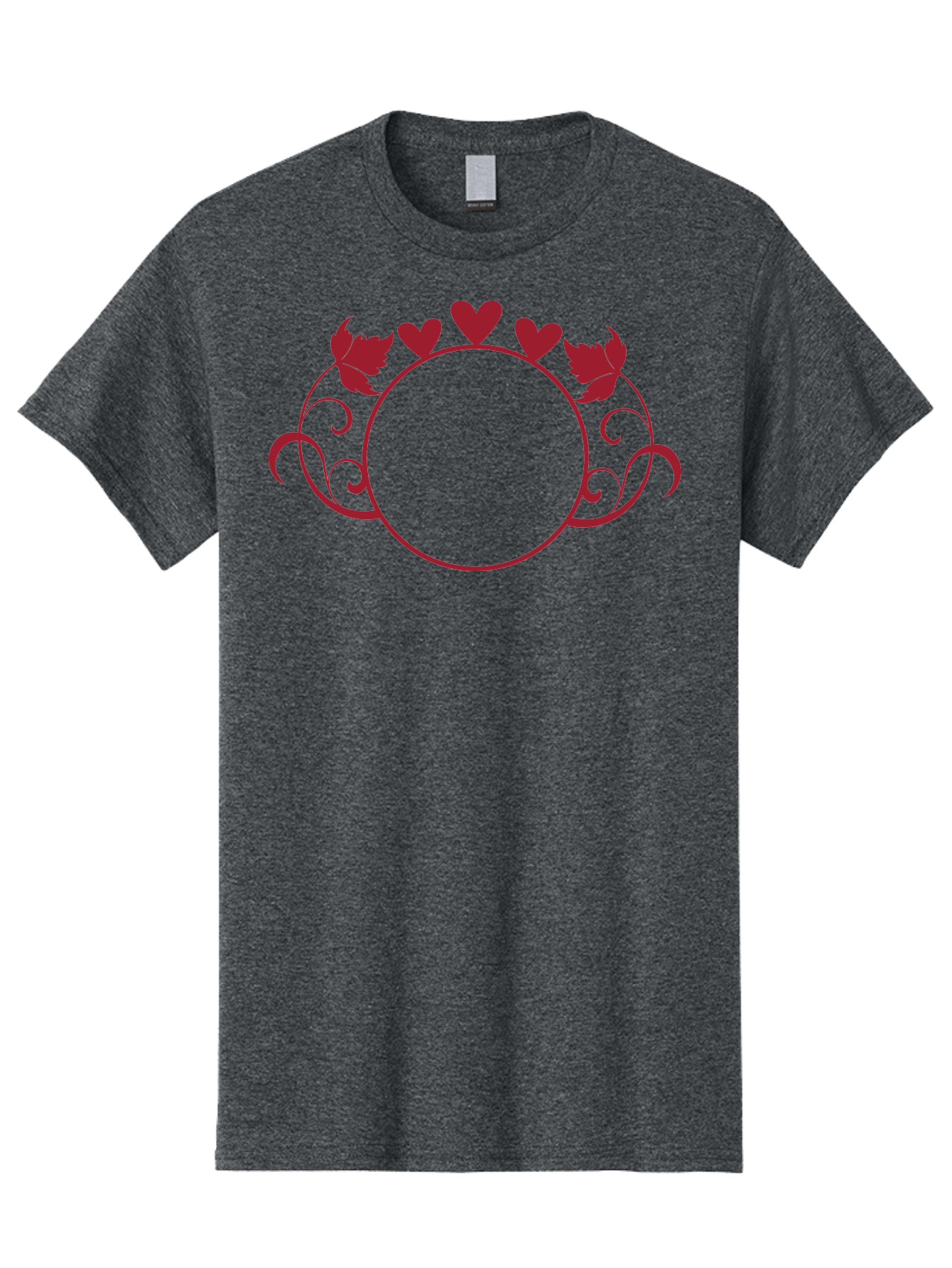 Hearts-And-Leaves-Circle Men'S Graphic Tee, 100% Cotton, Comfortable Casual Summer Wear, Machine Washable, Red Hearts, Leaves, Floral Frame, Decorative Border, Valentines Day Theme, Romantic Design, Elegant Frame, Love Symbol, Heart Shaped, Aac811
