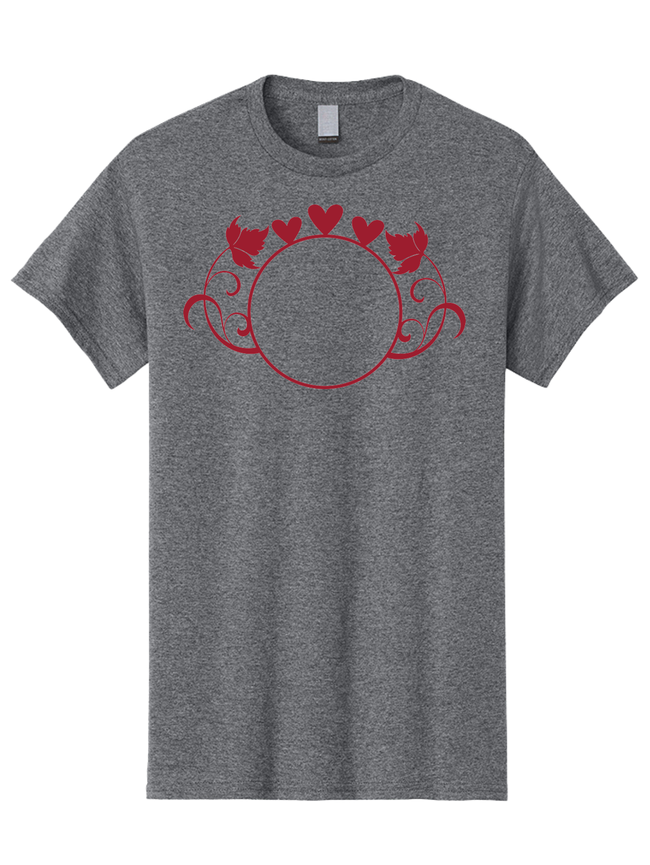 Hearts-And-Leaves-Circle Men'S Graphic Tee, 100% Cotton, Comfortable Casual Summer Wear, Machine Washable, Red Hearts, Leaves, Floral Frame, Decorative Border, Valentines Day Theme, Romantic Design, Elegant Frame, Love Symbol, Heart Shaped, Aac811
