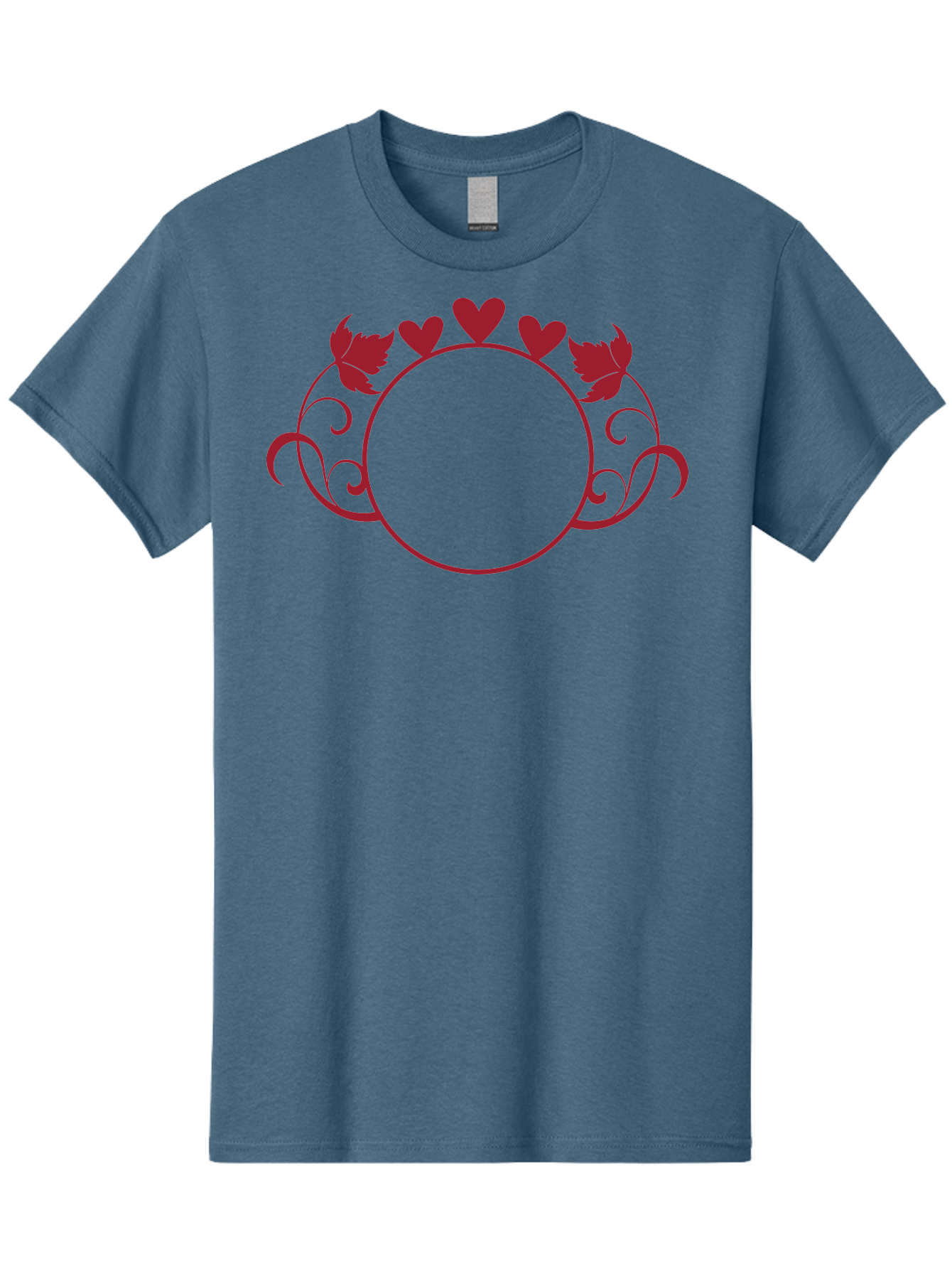 Hearts-And-Leaves-Circle Men'S Graphic Tee, 100% Cotton, Comfortable Casual Summer Wear, Machine Washable, Red Hearts, Leaves, Floral Frame, Decorative Border, Valentines Day Theme, Romantic Design, Elegant Frame, Love Symbol, Heart Shaped, Aac811