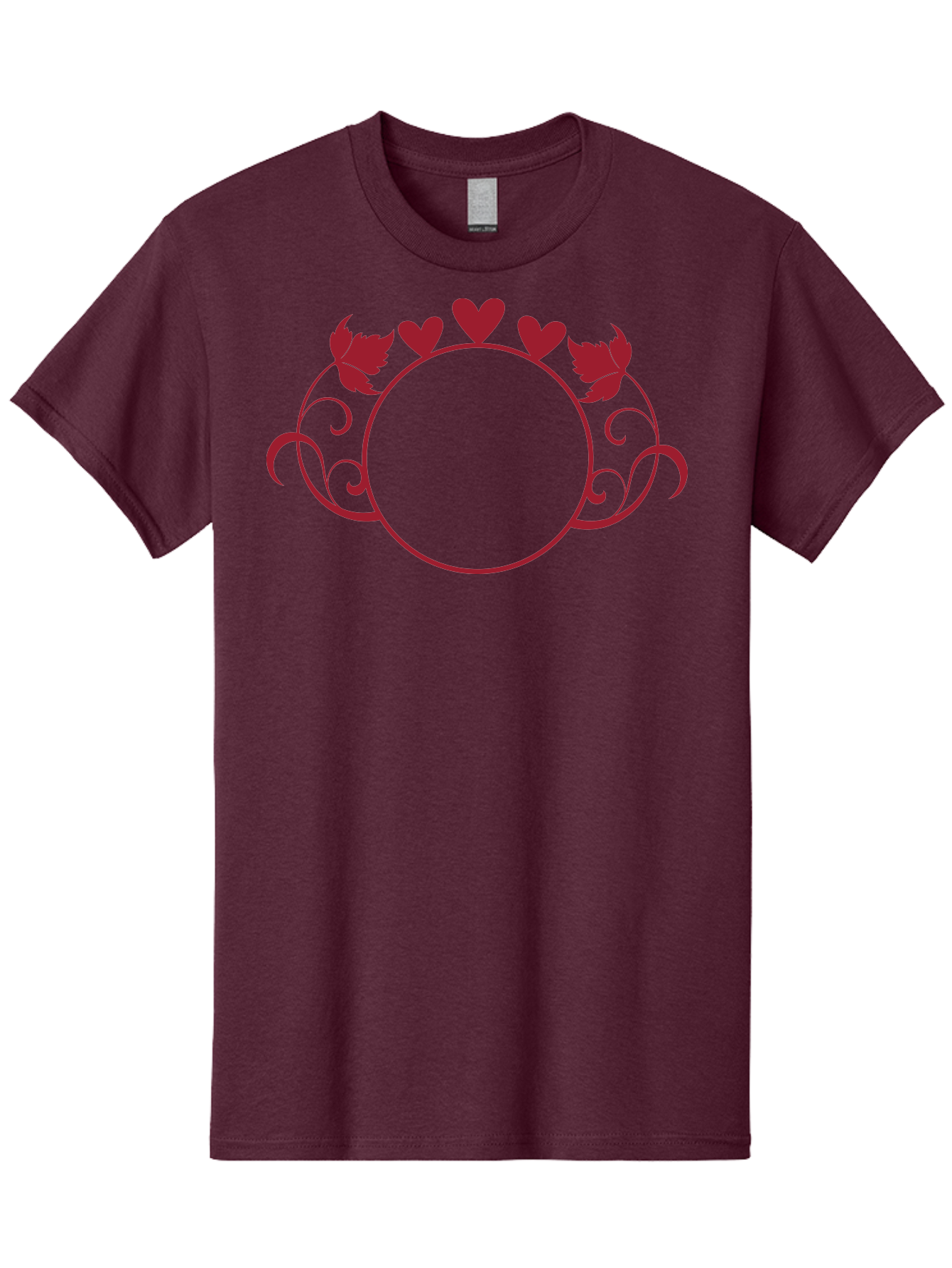 Hearts-And-Leaves-Circle Men'S Graphic Tee, 100% Cotton, Comfortable Casual Summer Wear, Machine Washable, Red Hearts, Leaves, Floral Frame, Decorative Border, Valentines Day Theme, Romantic Design, Elegant Frame, Love Symbol, Heart Shaped, Aac811