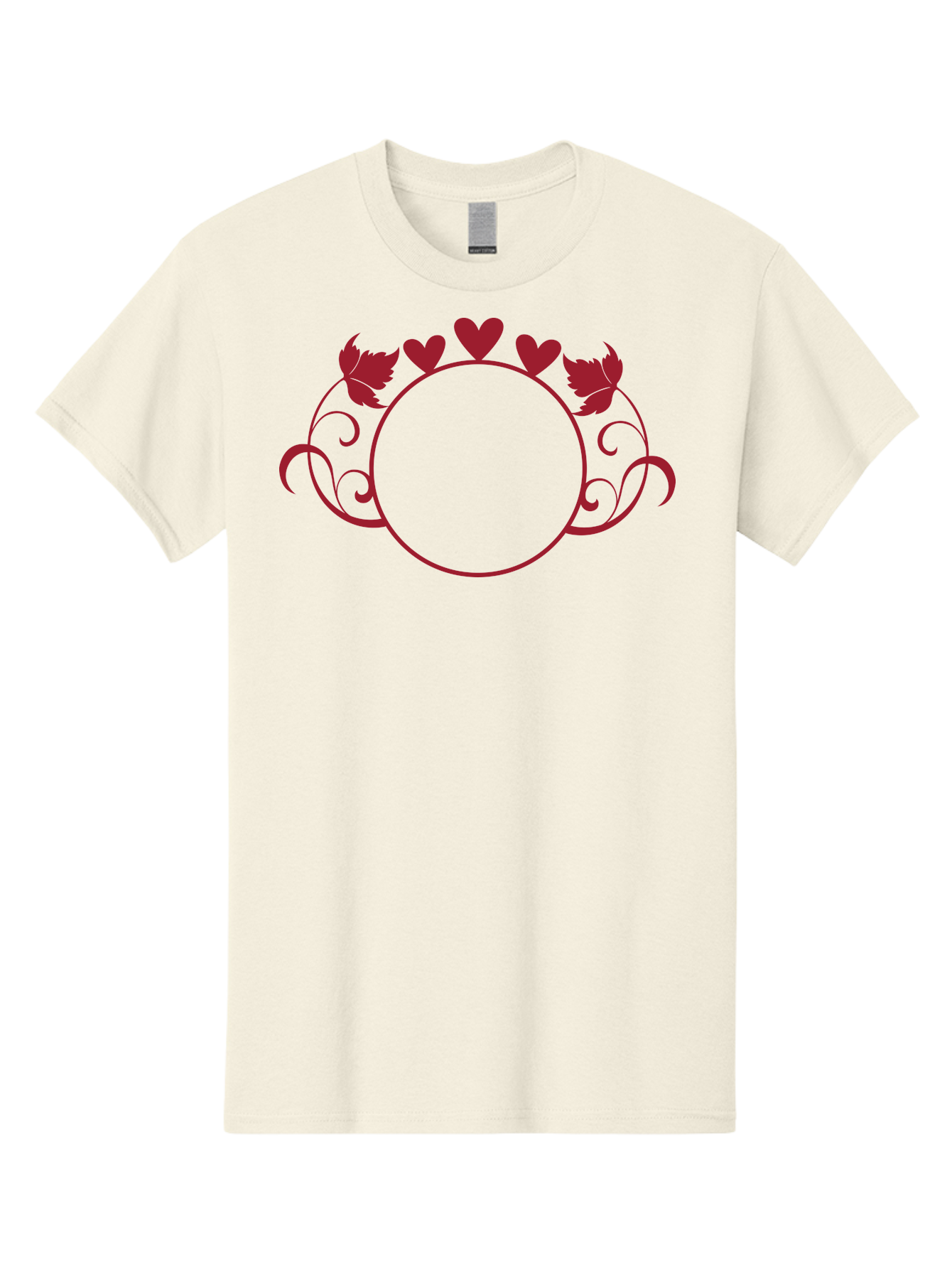Hearts-And-Leaves-Circle Men'S Graphic Tee, 100% Cotton, Comfortable Casual Summer Wear, Machine Washable, Red Hearts, Leaves, Floral Frame, Decorative Border, Valentines Day Theme, Romantic Design, Elegant Frame, Love Symbol, Heart Shaped, Aac811