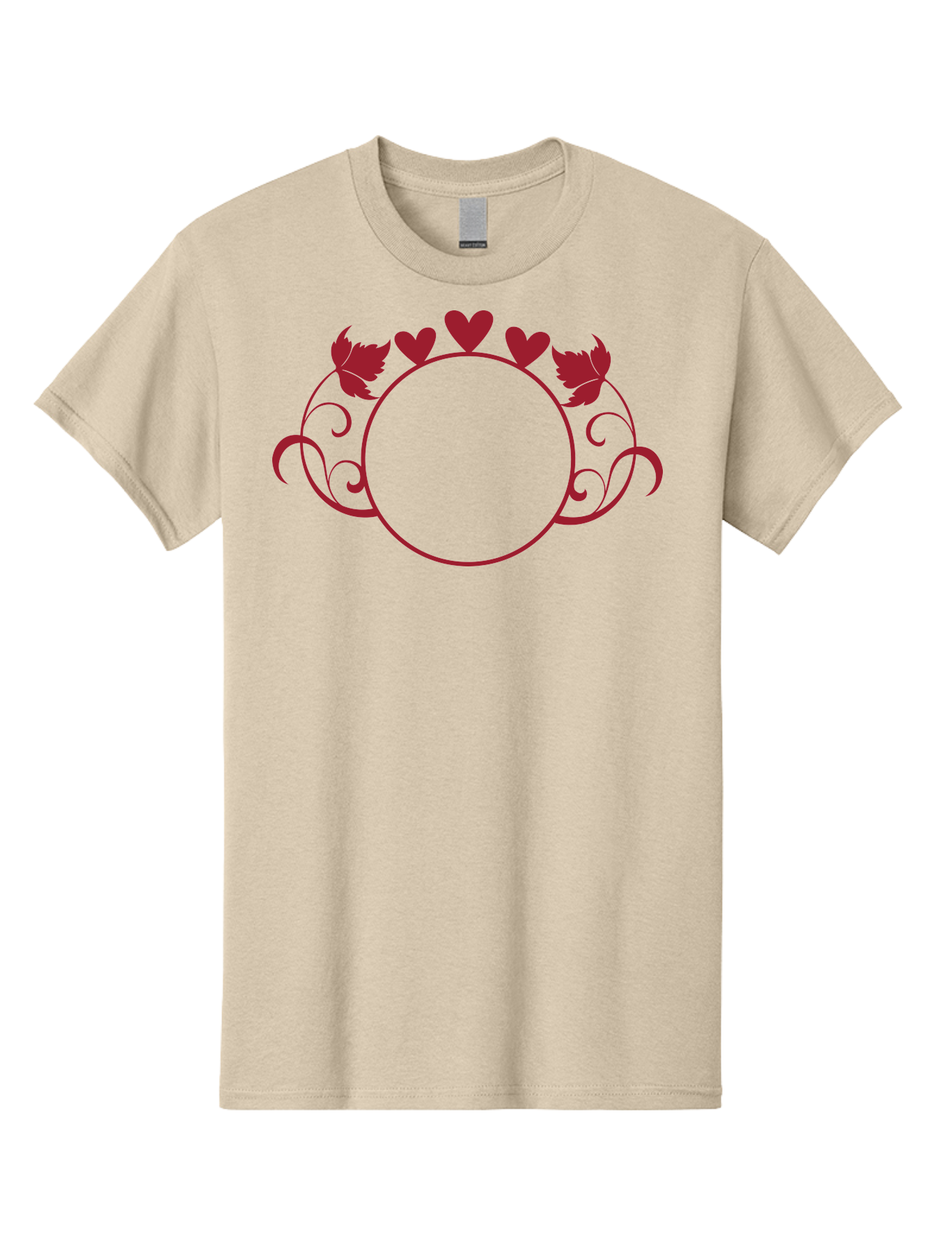 Hearts-And-Leaves-Circle Men'S Graphic Tee, 100% Cotton, Comfortable Casual Summer Wear, Machine Washable, Red Hearts, Leaves, Floral Frame, Decorative Border, Valentines Day Theme, Romantic Design, Elegant Frame, Love Symbol, Heart Shaped, Aac811
