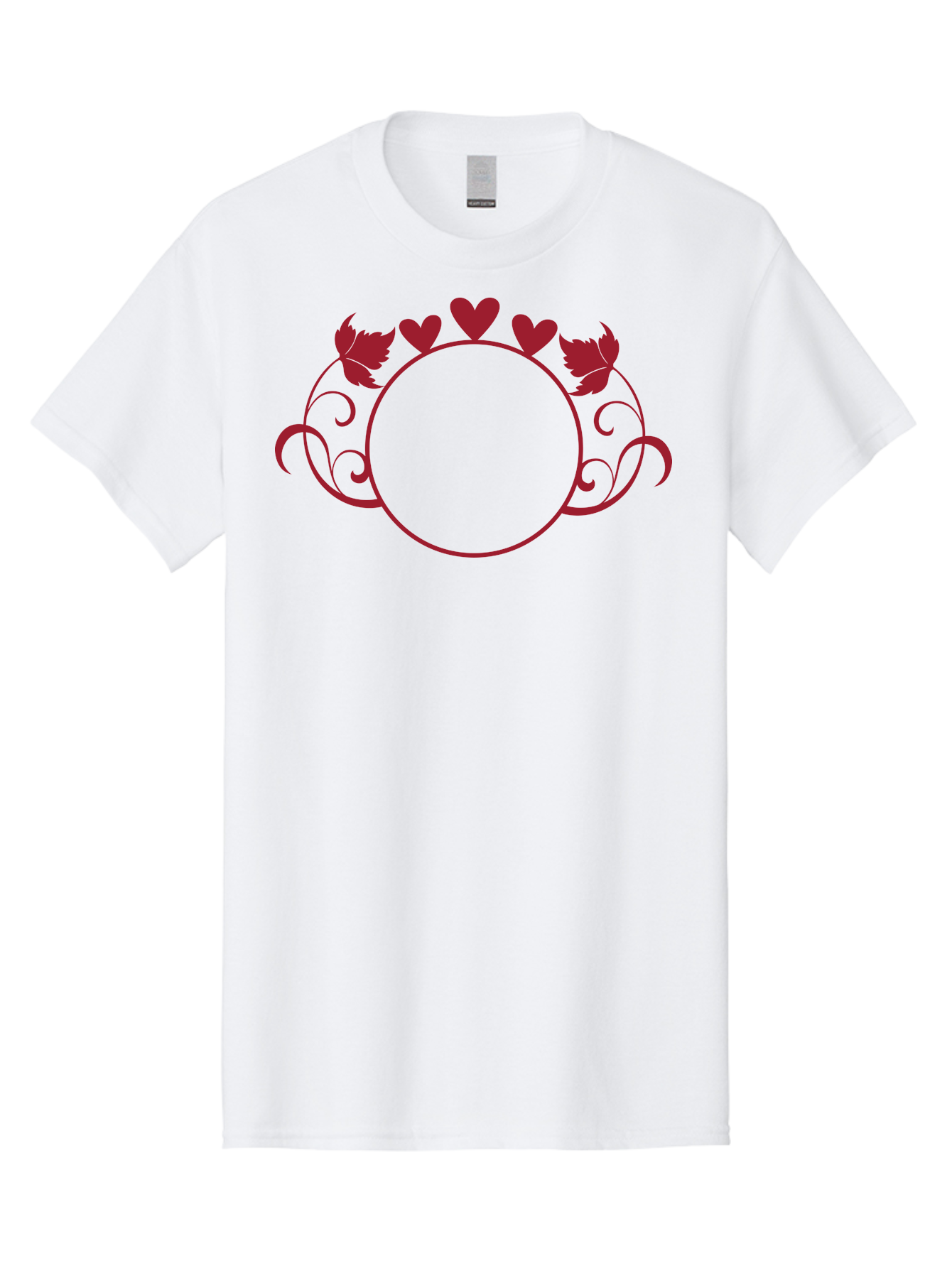 Hearts-And-Leaves-Circle Men'S Graphic Tee, 100% Cotton, Comfortable Casual Summer Wear, Machine Washable, Red Hearts, Leaves, Floral Frame, Decorative Border, Valentines Day Theme, Romantic Design, Elegant Frame, Love Symbol, Heart Shaped, Aac811