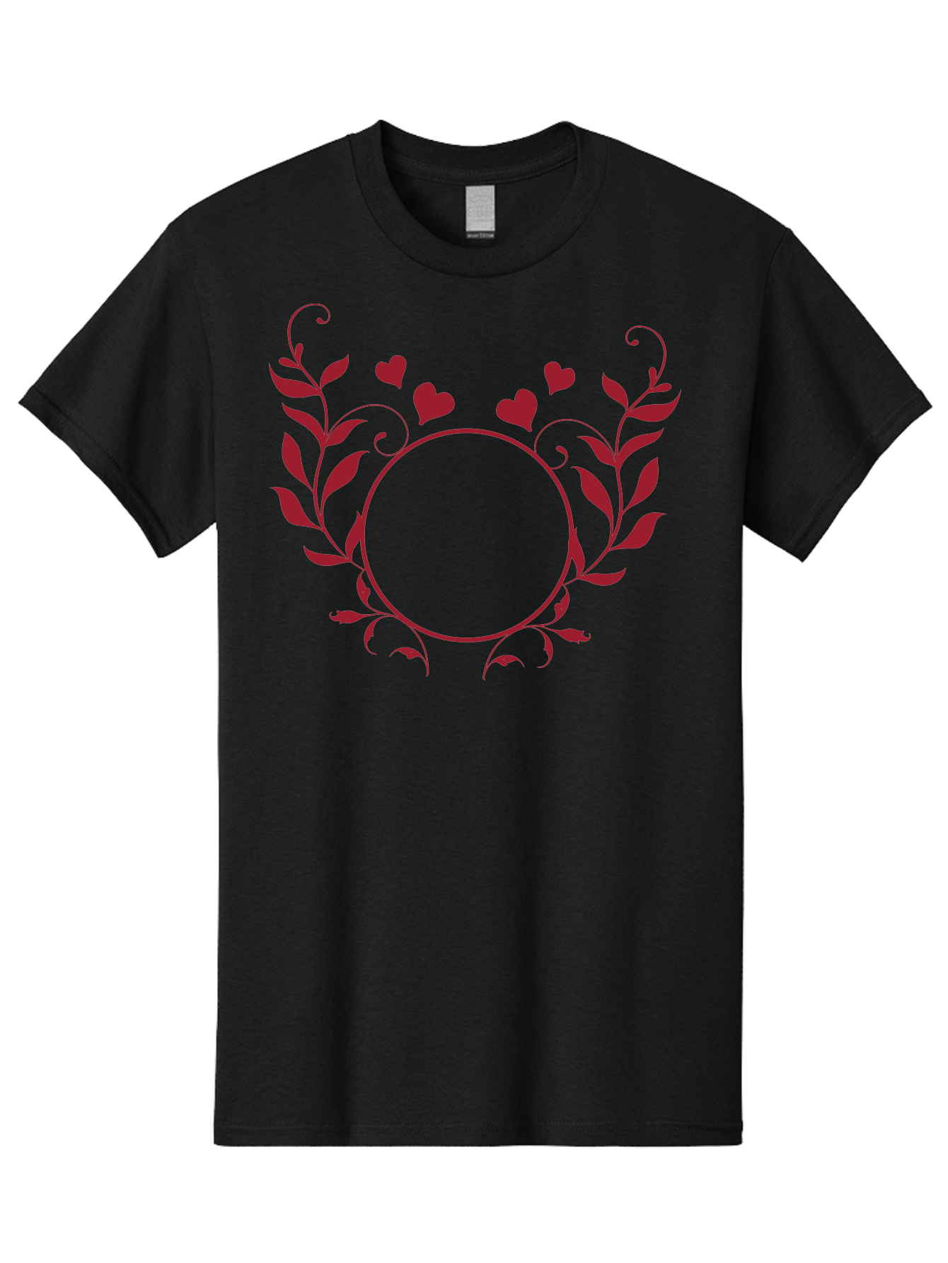 Hearts-And-Vines-Frame Men'S Graphic Tee, 100% Cotton, Comfortable Casual Summer Wear, Machine Washable, Floral Wreath, Red Hearts, Circle Frame, Elegant Design, Romantic Elements, Decorative Border, Heart Motif, Vine Pattern, Classic Style Aac812