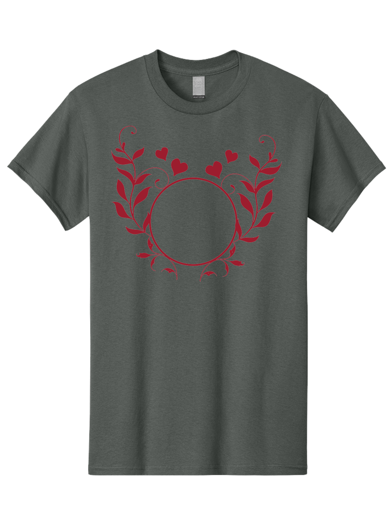 Hearts-And-Vines-Frame Men'S Graphic Tee, 100% Cotton, Comfortable Casual Summer Wear, Machine Washable, Floral Wreath, Red Hearts, Circle Frame, Elegant Design, Romantic Elements, Decorative Border, Heart Motif, Vine Pattern, Classic Style Aac812