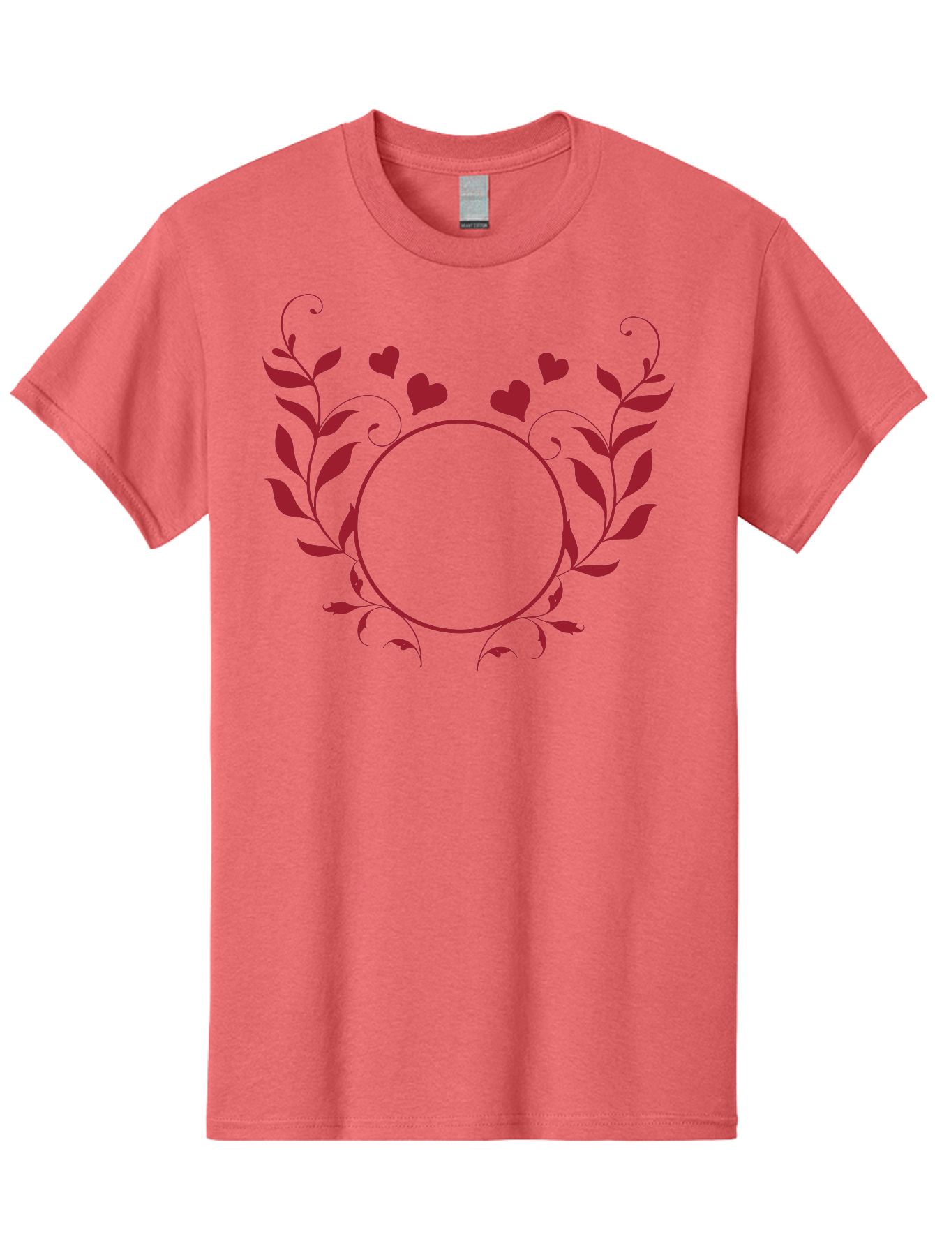 Hearts-And-Vines-Frame Men'S Graphic Tee, 100% Cotton, Comfortable Casual Summer Wear, Machine Washable, Floral Wreath, Red Hearts, Circle Frame, Elegant Design, Romantic Elements, Decorative Border, Heart Motif, Vine Pattern, Classic Style Aac812