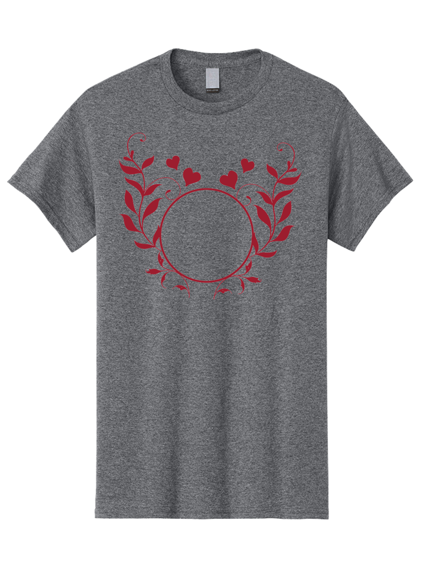 Hearts-And-Vines-Frame Men'S Graphic Tee, 100% Cotton, Comfortable Casual Summer Wear, Machine Washable, Floral Wreath, Red Hearts, Circle Frame, Elegant Design, Romantic Elements, Decorative Border, Heart Motif, Vine Pattern, Classic Style Aac812