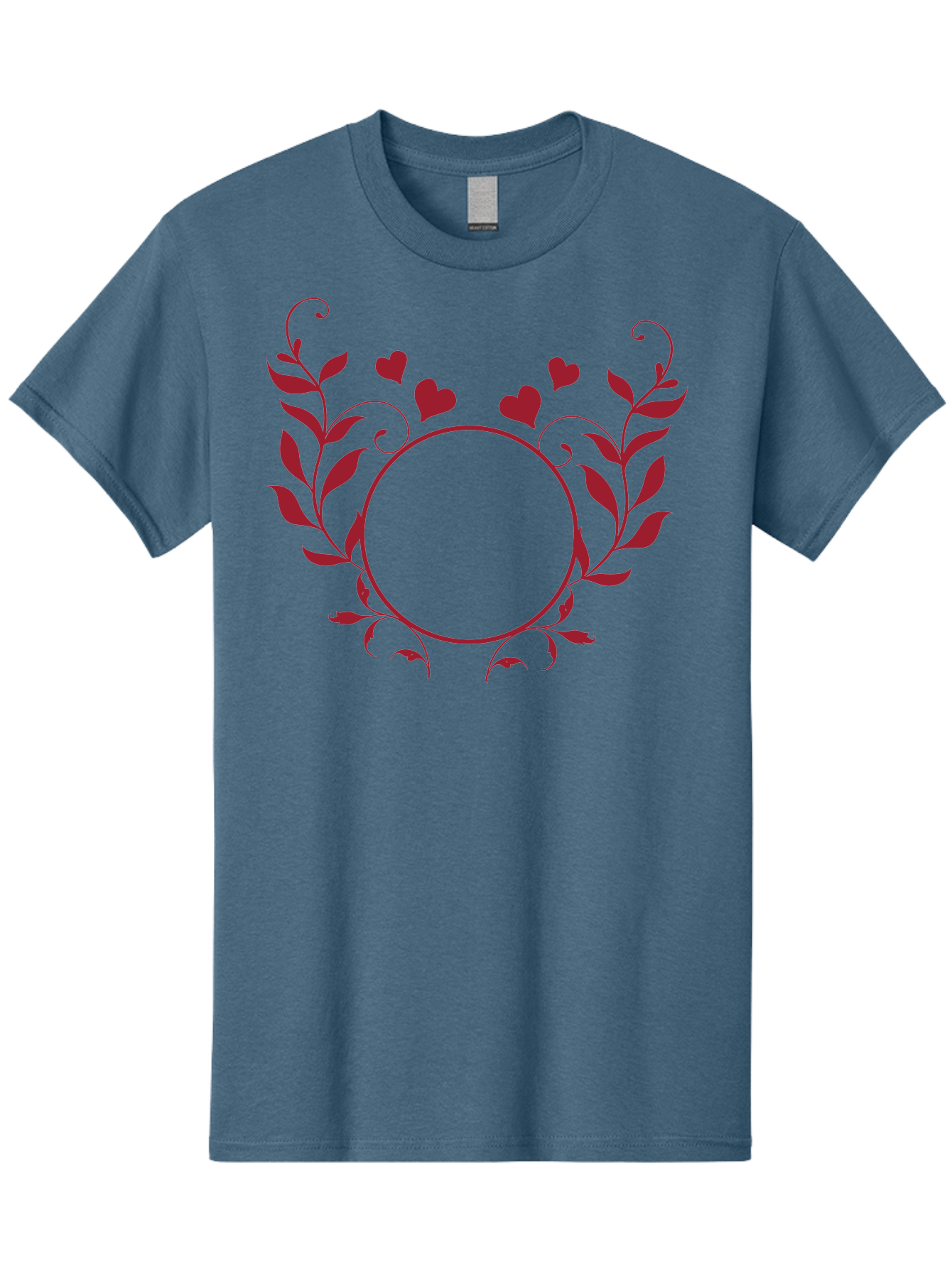 Hearts-And-Vines-Frame Men'S Graphic Tee, 100% Cotton, Comfortable Casual Summer Wear, Machine Washable, Floral Wreath, Red Hearts, Circle Frame, Elegant Design, Romantic Elements, Decorative Border, Heart Motif, Vine Pattern, Classic Style Aac812