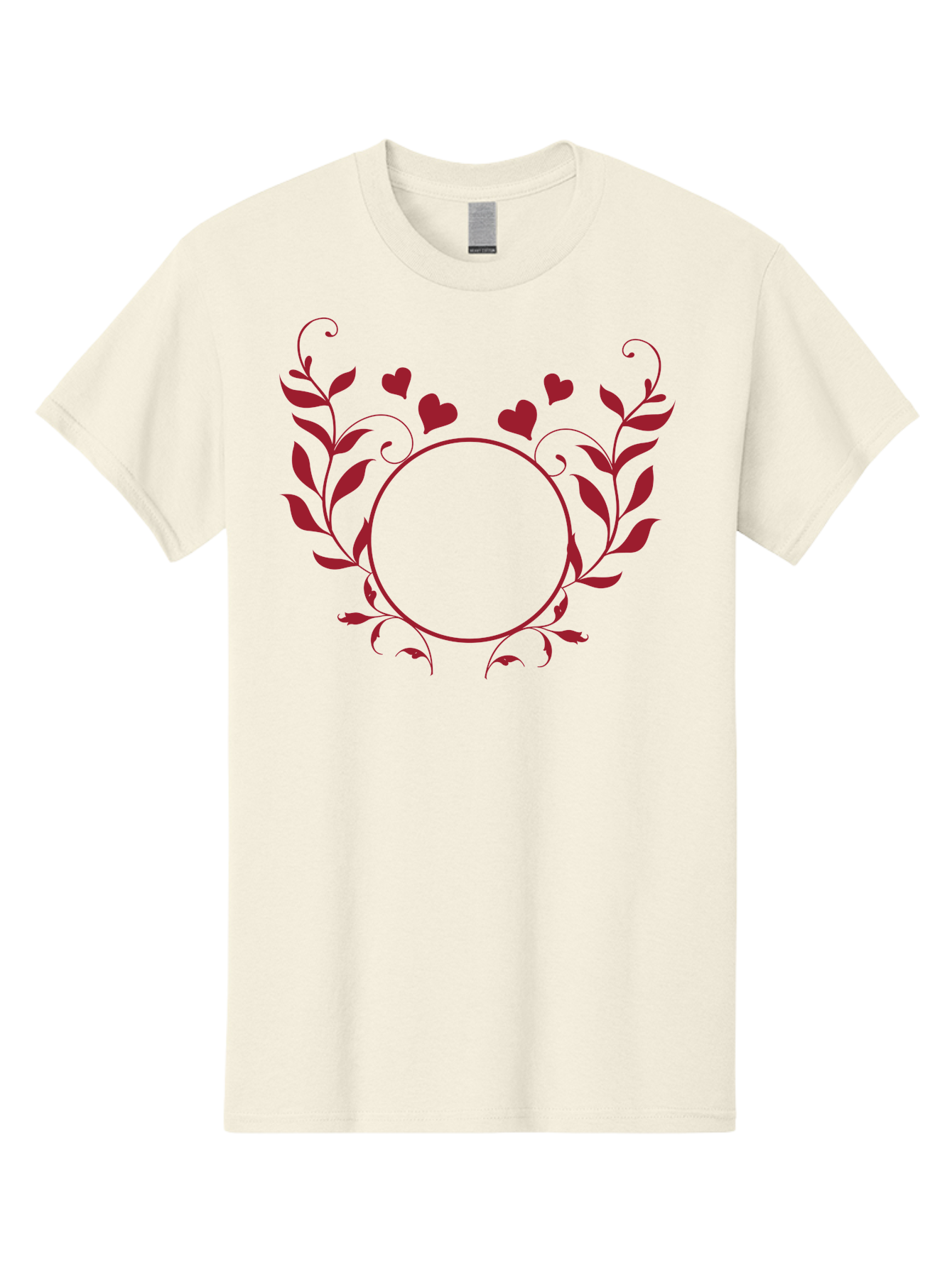 Hearts-And-Vines-Frame Men'S Graphic Tee, 100% Cotton, Comfortable Casual Summer Wear, Machine Washable, Floral Wreath, Red Hearts, Circle Frame, Elegant Design, Romantic Elements, Decorative Border, Heart Motif, Vine Pattern, Classic Style Aac812