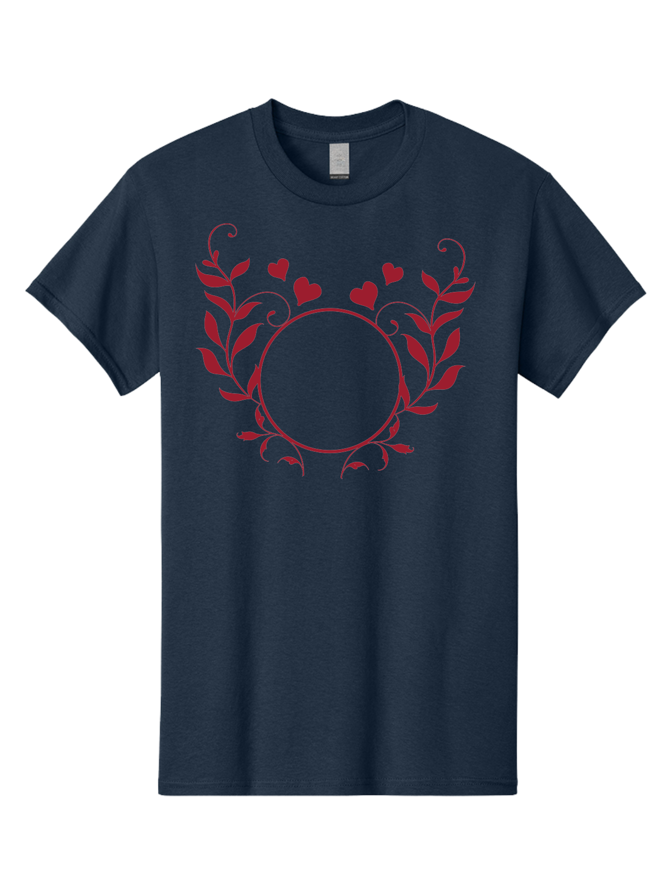 Hearts-And-Vines-Frame Men'S Graphic Tee, 100% Cotton, Comfortable Casual Summer Wear, Machine Washable, Floral Wreath, Red Hearts, Circle Frame, Elegant Design, Romantic Elements, Decorative Border, Heart Motif, Vine Pattern, Classic Style Aac812