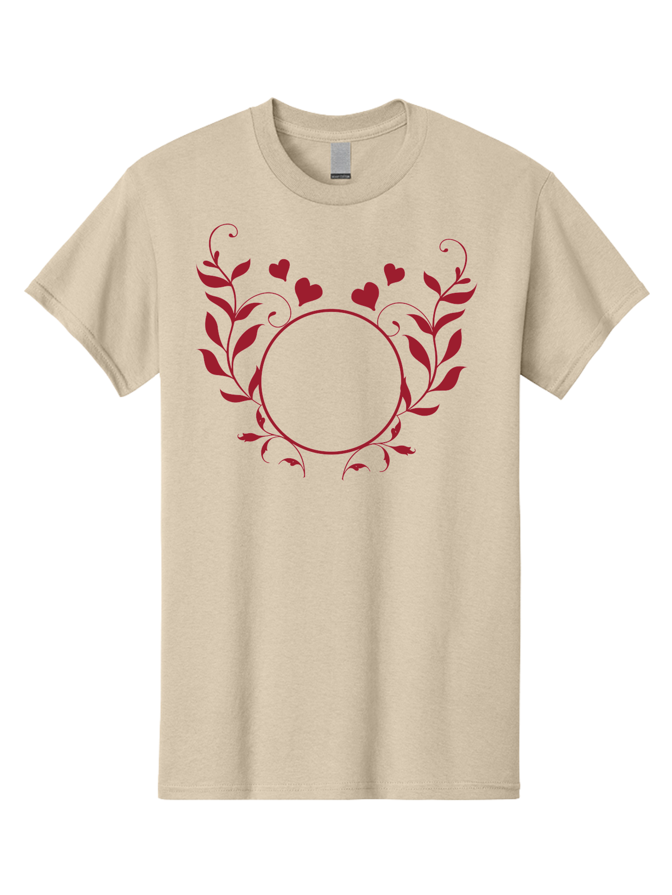 Hearts-And-Vines-Frame Men'S Graphic Tee, 100% Cotton, Comfortable Casual Summer Wear, Machine Washable, Floral Wreath, Red Hearts, Circle Frame, Elegant Design, Romantic Elements, Decorative Border, Heart Motif, Vine Pattern, Classic Style Aac812