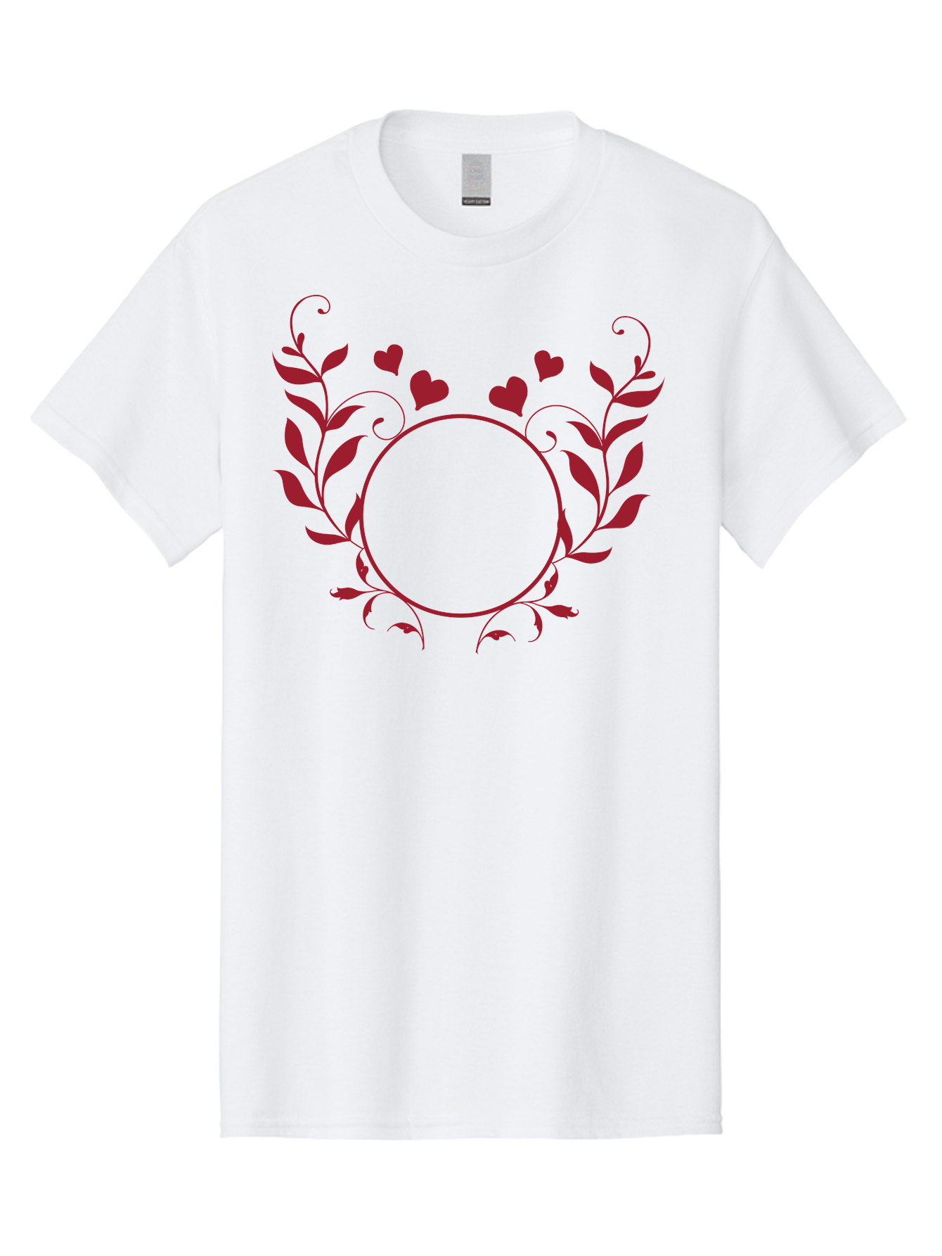 Hearts-And-Vines-Frame Men'S Graphic Tee, 100% Cotton, Comfortable Casual Summer Wear, Machine Washable, Floral Wreath, Red Hearts, Circle Frame, Elegant Design, Romantic Elements, Decorative Border, Heart Motif, Vine Pattern, Classic Style Aac812