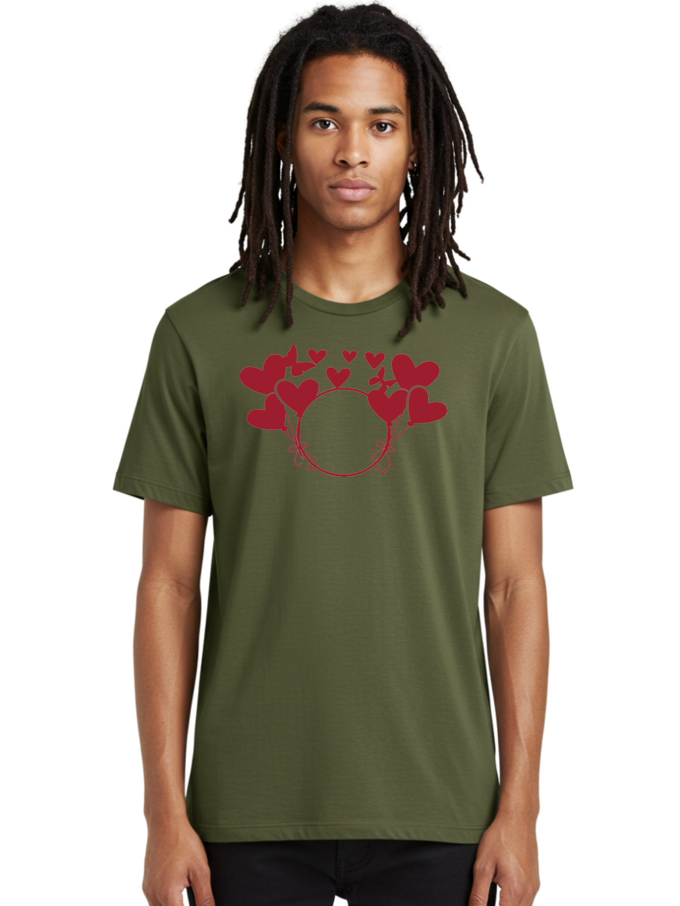 Hearts-Wreath Men'S Graphic Tee, 100% Cotton, Comfortable Casual Summer Wear, Machine Washable, Heart Shaped Frame, Floral Frame, Red Hearts, Heart Decoration, Valentines Day Decor, Love Theme, Heart Shaped Flowers, Decorative Frame, Aac813