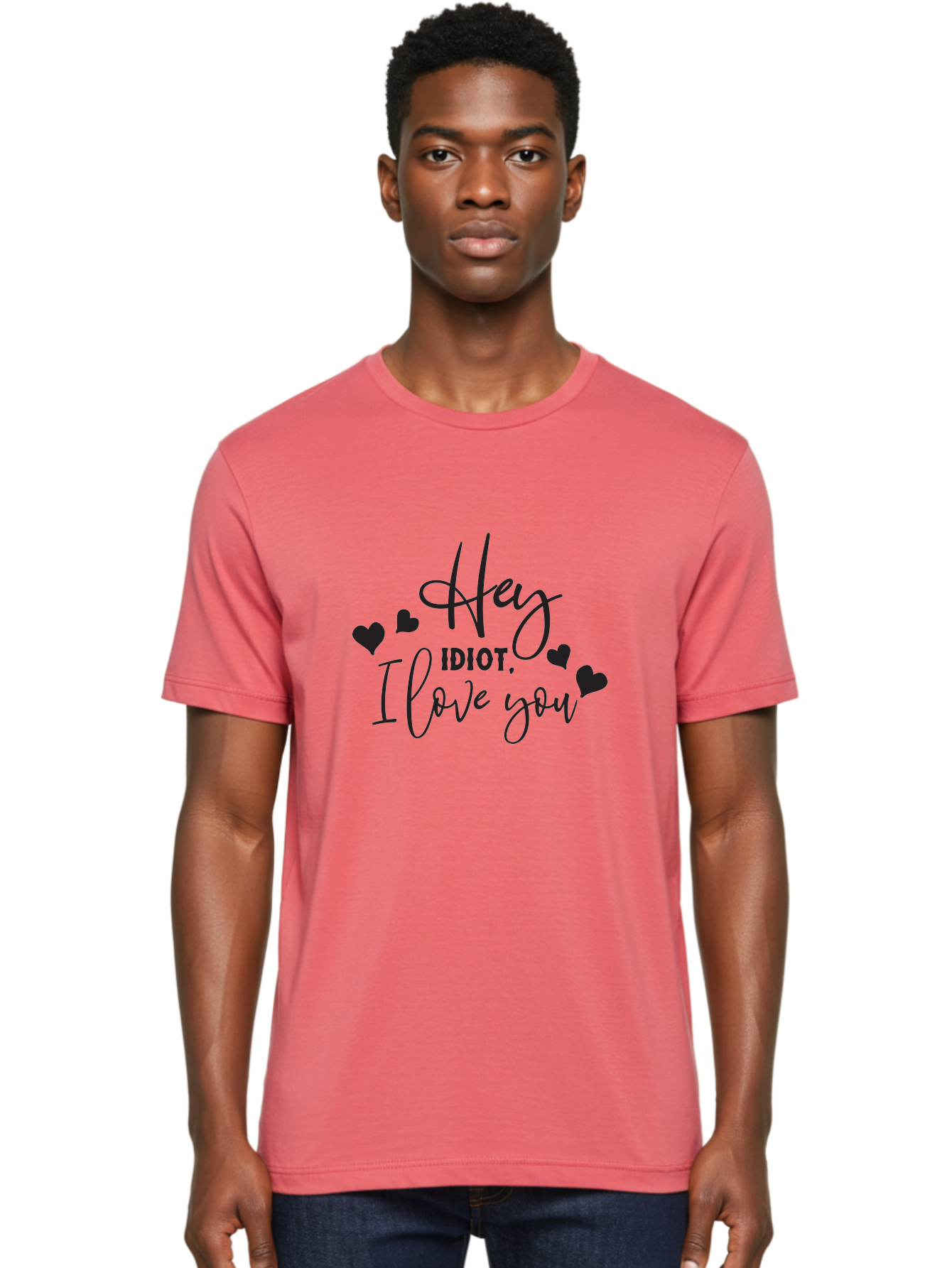 Hey-Idiot-I-Love-You Men'S Graphic Tee, 100% Cotton, Comfortable Casual Summer Wear, Machine Washable, Funny Quote, Love Message, Quirky Humor, Playful Hearts, Affectionate Greeting, Cute Typography, Sassy Phrase, Sweet Sentiment, Aac817