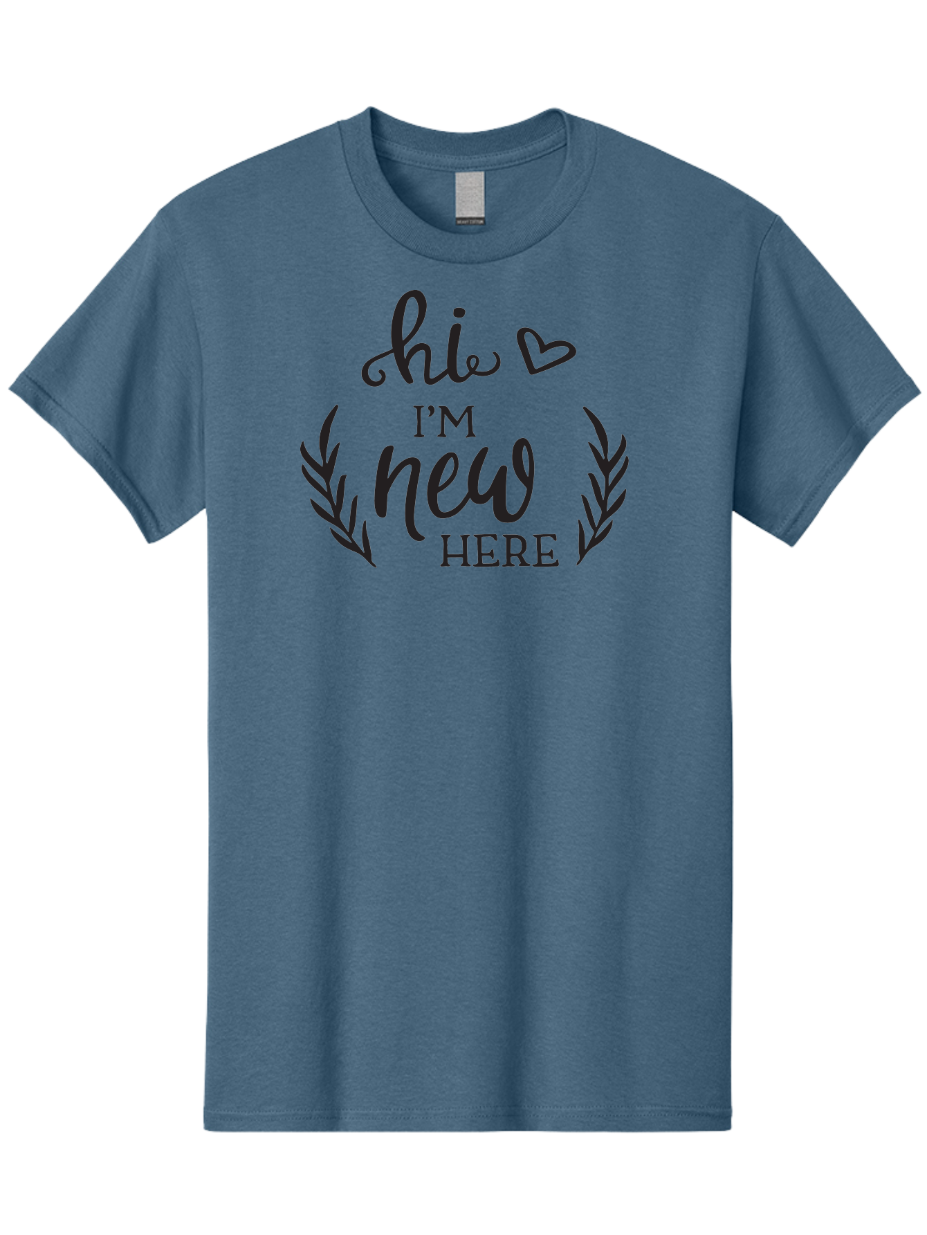 Hi-I-M-New-Here Men'S Graphic Tee, 100% Cotton, Comfortable Casual Summer Wear, Machine Washable, Social Media Greeting, New Community Member, Friendly Welcome, Introductory Post, Hello Message, Laurel Wreath Design, Heart Symbol, Aac818
