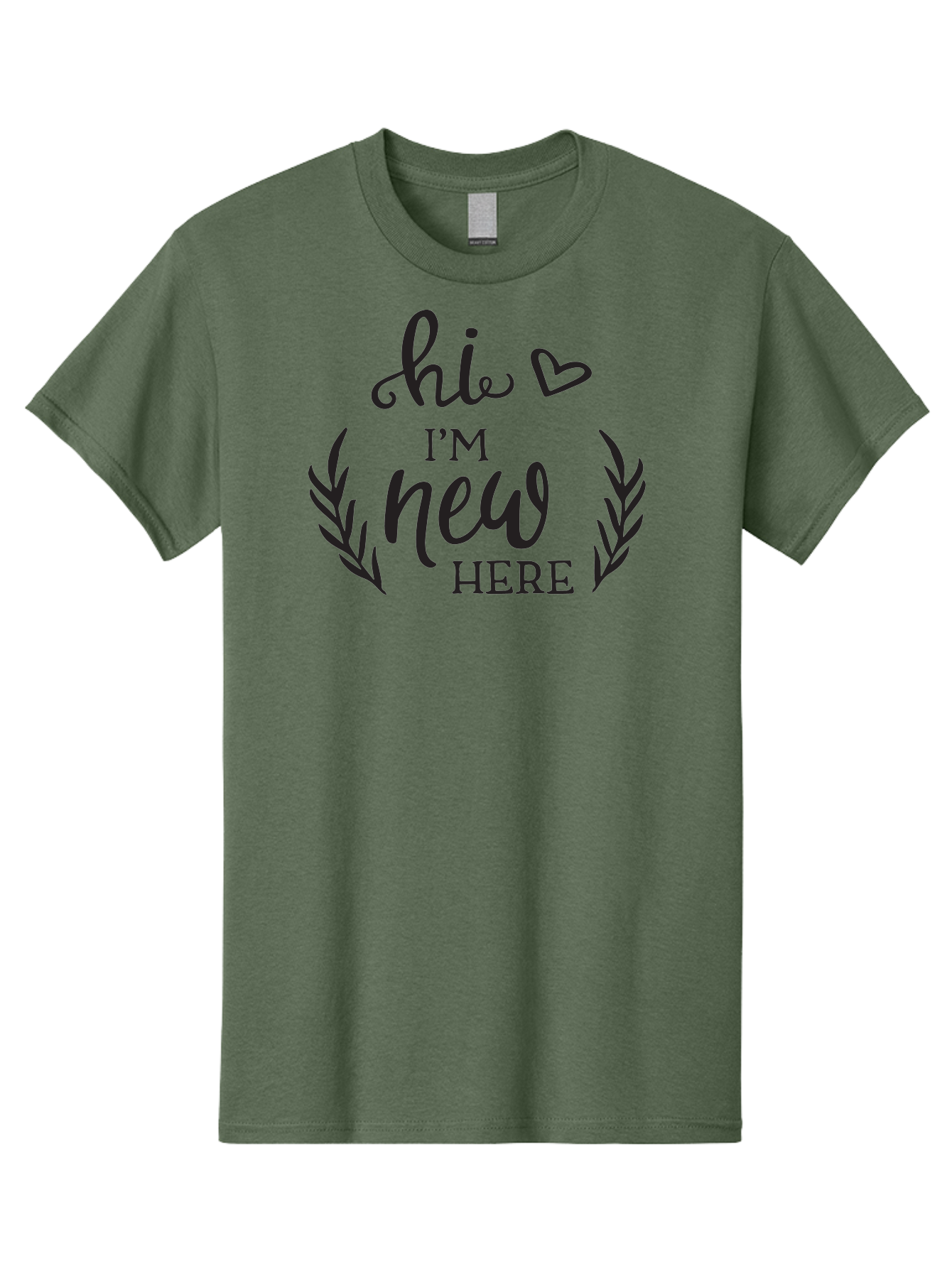 Hi-I-M-New-Here Men'S Graphic Tee, 100% Cotton, Comfortable Casual Summer Wear, Machine Washable, Social Media Greeting, New Community Member, Friendly Welcome, Introductory Post, Hello Message, Laurel Wreath Design, Heart Symbol, Aac818