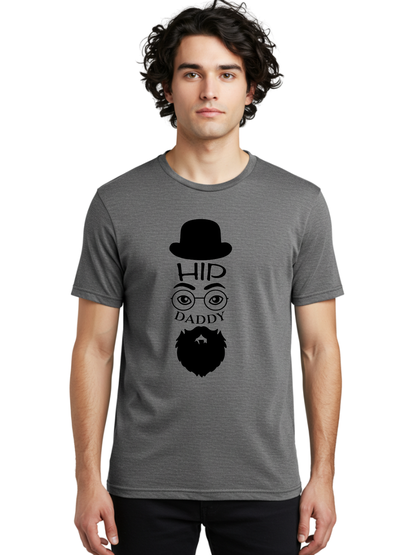Hip-Daddy Men'S Graphic Tee, 100% Cotton, Comfortable Casual Summer Wear, Machine Washable, Hip Daddy, Bearded Man, Vintage Style, Round Glasses, Bowler Hat, Modern Daddy, Stylish Dad, Fashion Illustration, Hipster Daddy Aac820