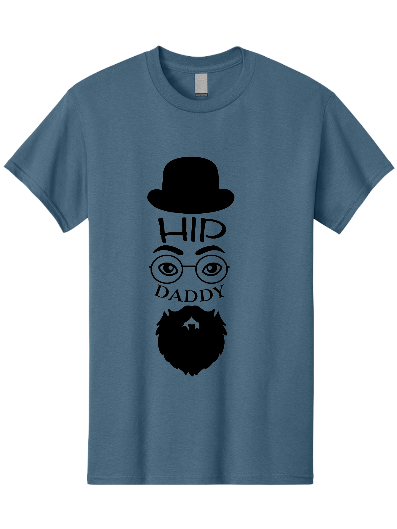 Hip-Daddy Men'S Graphic Tee, 100% Cotton, Comfortable Casual Summer Wear, Machine Washable, Hip Daddy, Bearded Man, Vintage Style, Round Glasses, Bowler Hat, Modern Daddy, Stylish Dad, Fashion Illustration, Hipster Daddy Aac820